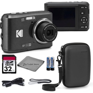 Kodak PIXPRO FZ45 Digital Camera White, 16MP Point & Shoot with 4X Optical Zoom, 27mm Wide Angle, 2.7 Inch LCD, 1080p Video Bundle with Tudak Compatible Camera Case 32GB SD Card, & Microfiber Cloth(Black)