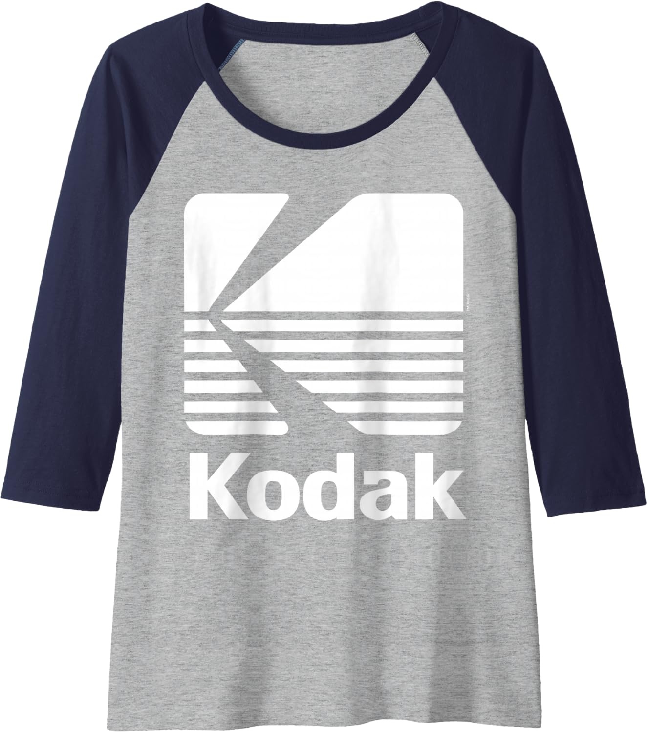 image:image80s Vintage Kodak Logo White Raglan Baseball TeeNavy BlueAthletic Heather