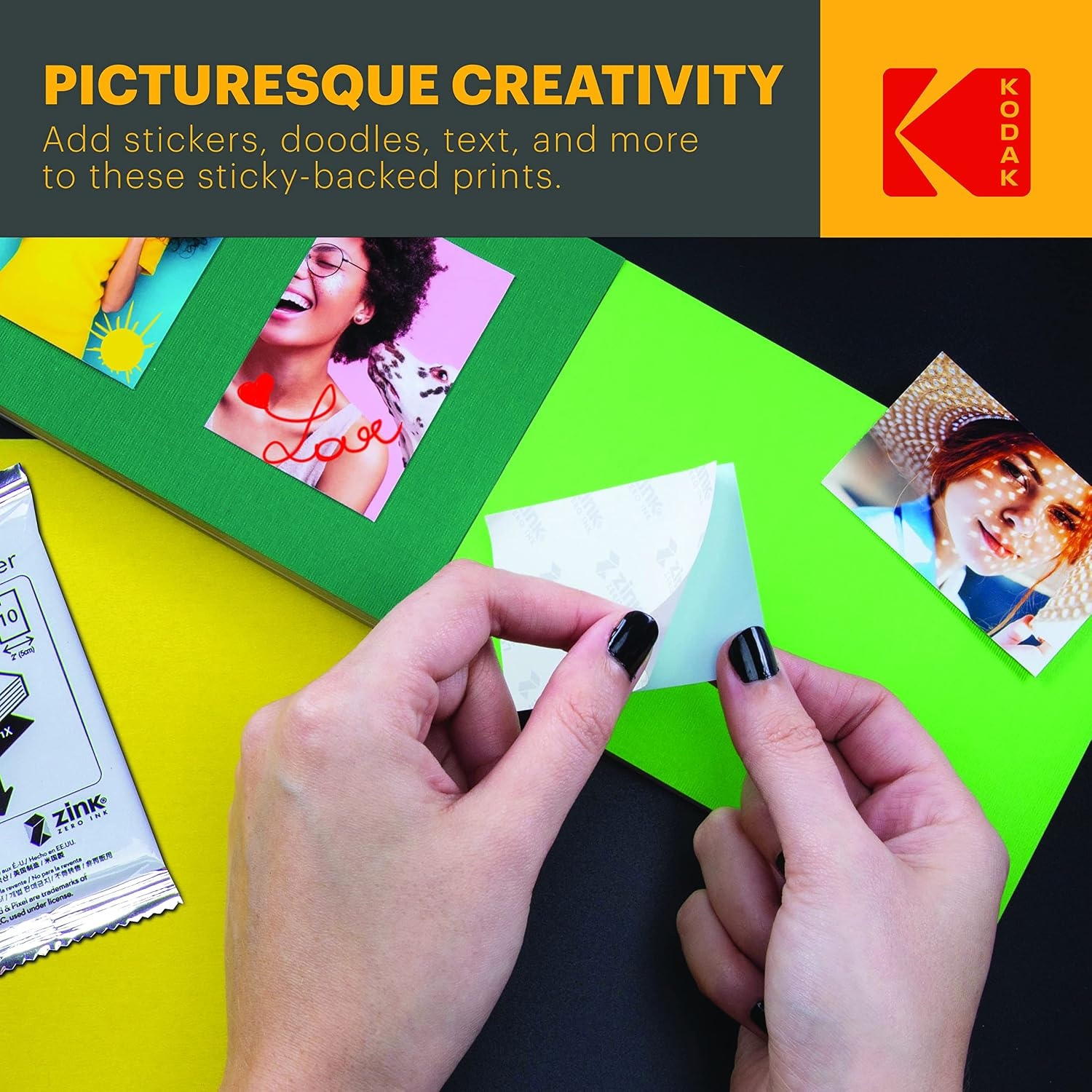 image:imageKODAK 2x3 Premium StickyBacked ZINK Photo Paper 100 Sheets Compatible With Kodak Step Step Slim Printomatic Printomatic Smile Step Touch50 Sheets