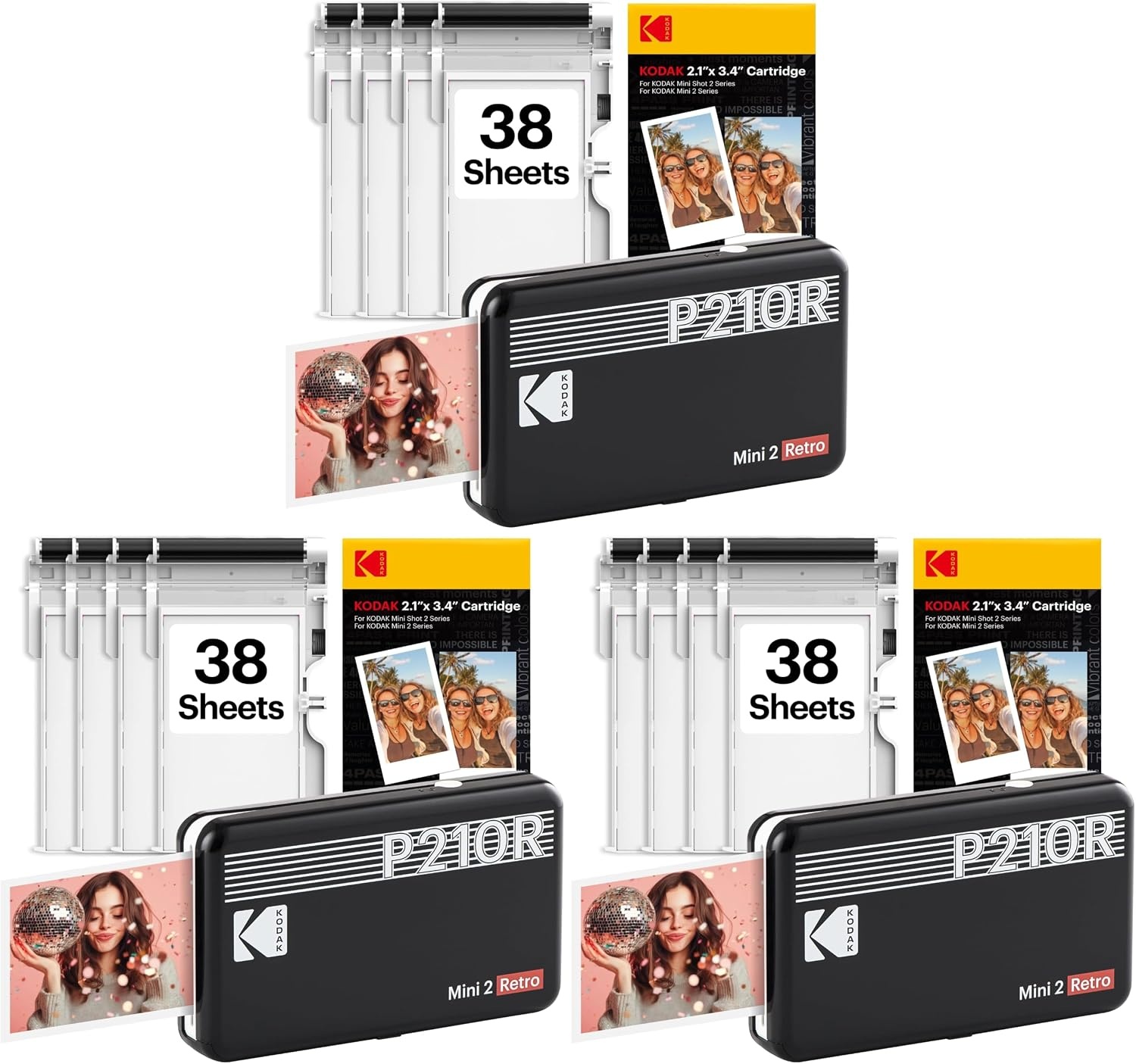 image:imageKODAK Mini 2 Retro 2x3 Portable Photo Printer 4PASS 38 Sheets WhiteBlack