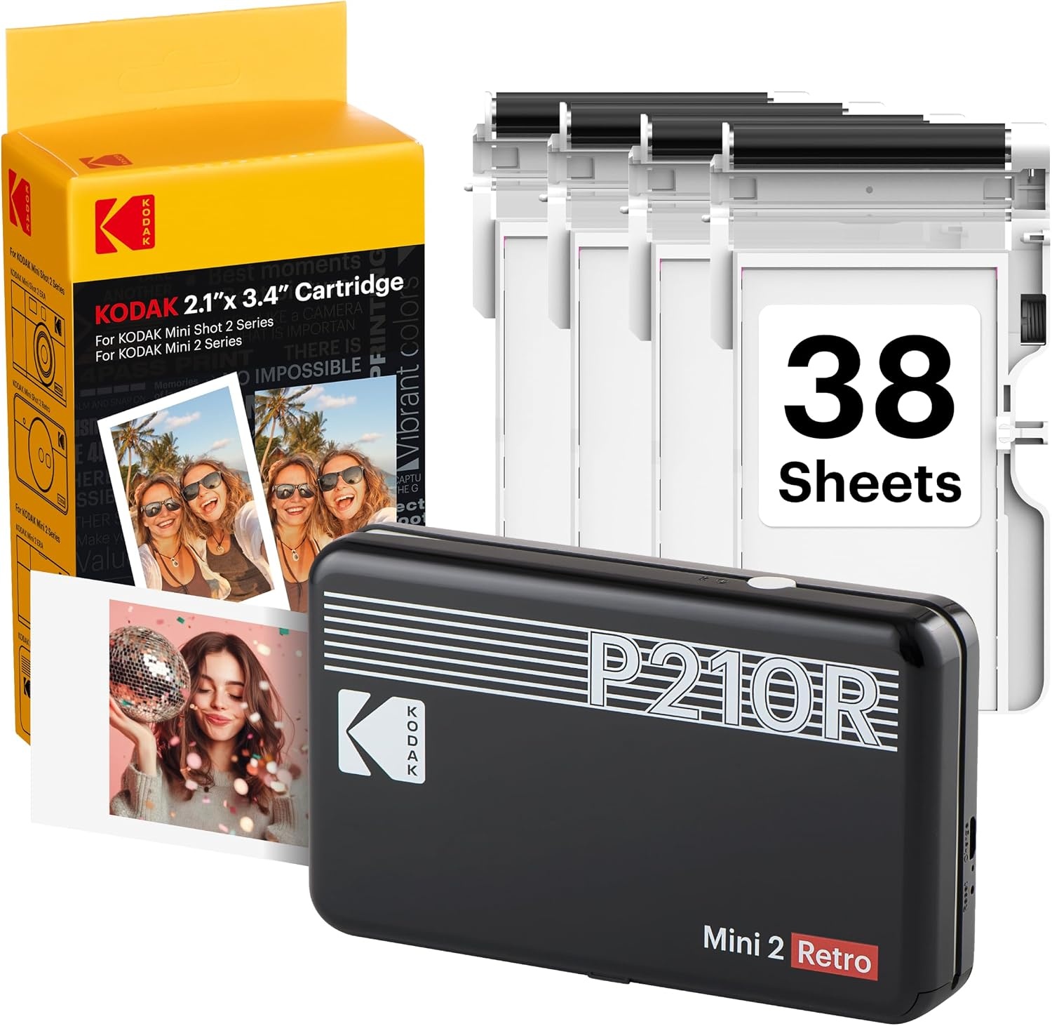 image:imageKODAK Mini 2 Retro 2x3 Portable Photo Printer 4PASS 38 Sheets WhiteBlack