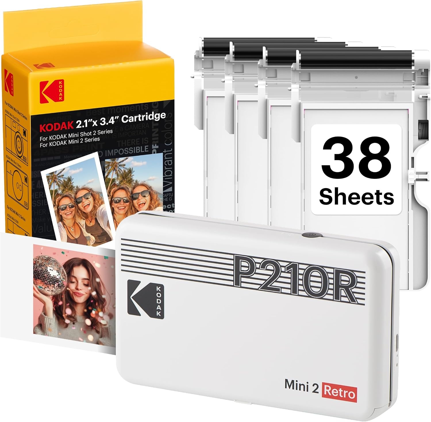 image:imageKODAK Mini 2 Retro 2x3 Portable Photo Printer 4PASS 38 Sheets WhiteWhite