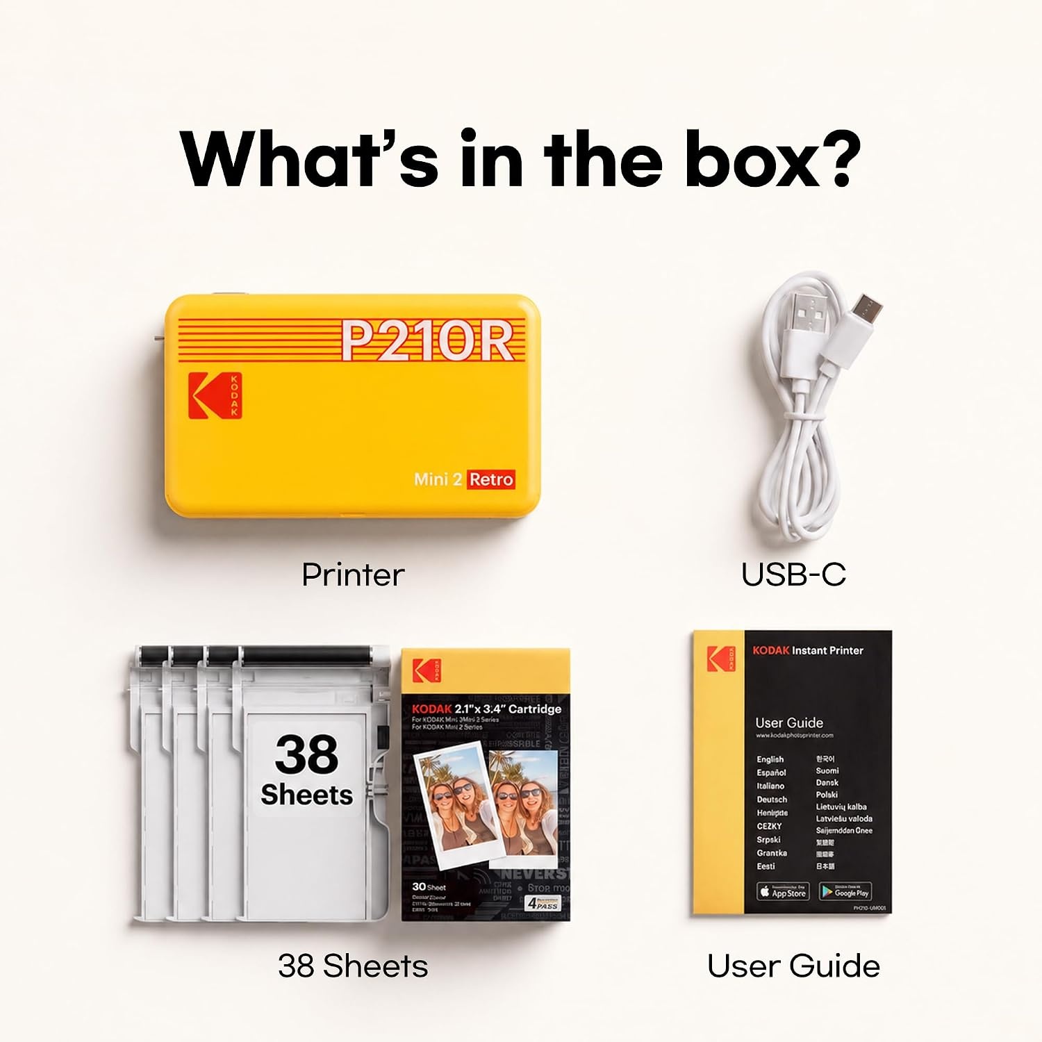 image:imageKODAK Mini 2 Retro 2x3 Portable Photo Printer 4PASS 38 Sheets WhiteWhite