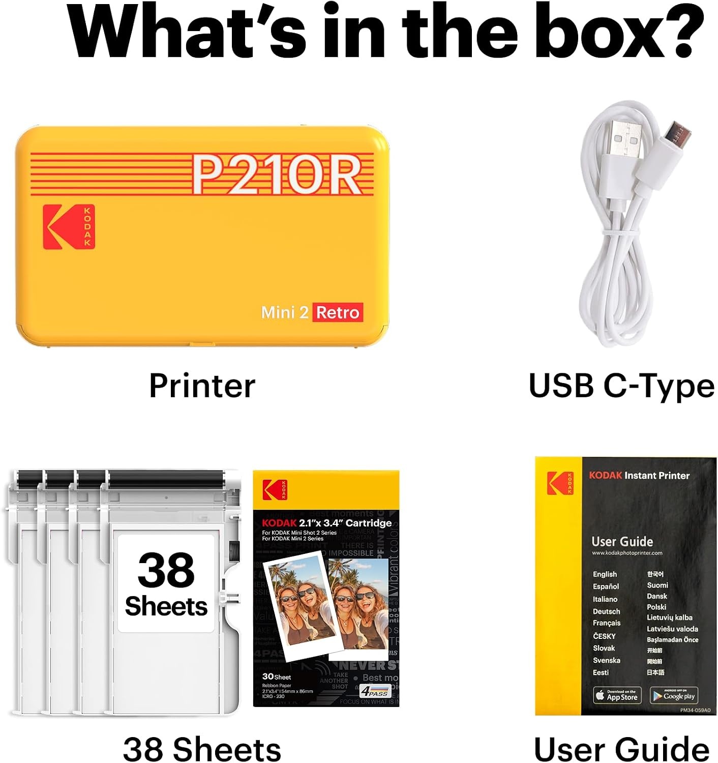 image:imageKODAK Mini 2 Retro 2x3 Portable Photo Printer 4PASS 38 Sheets WhiteYellow