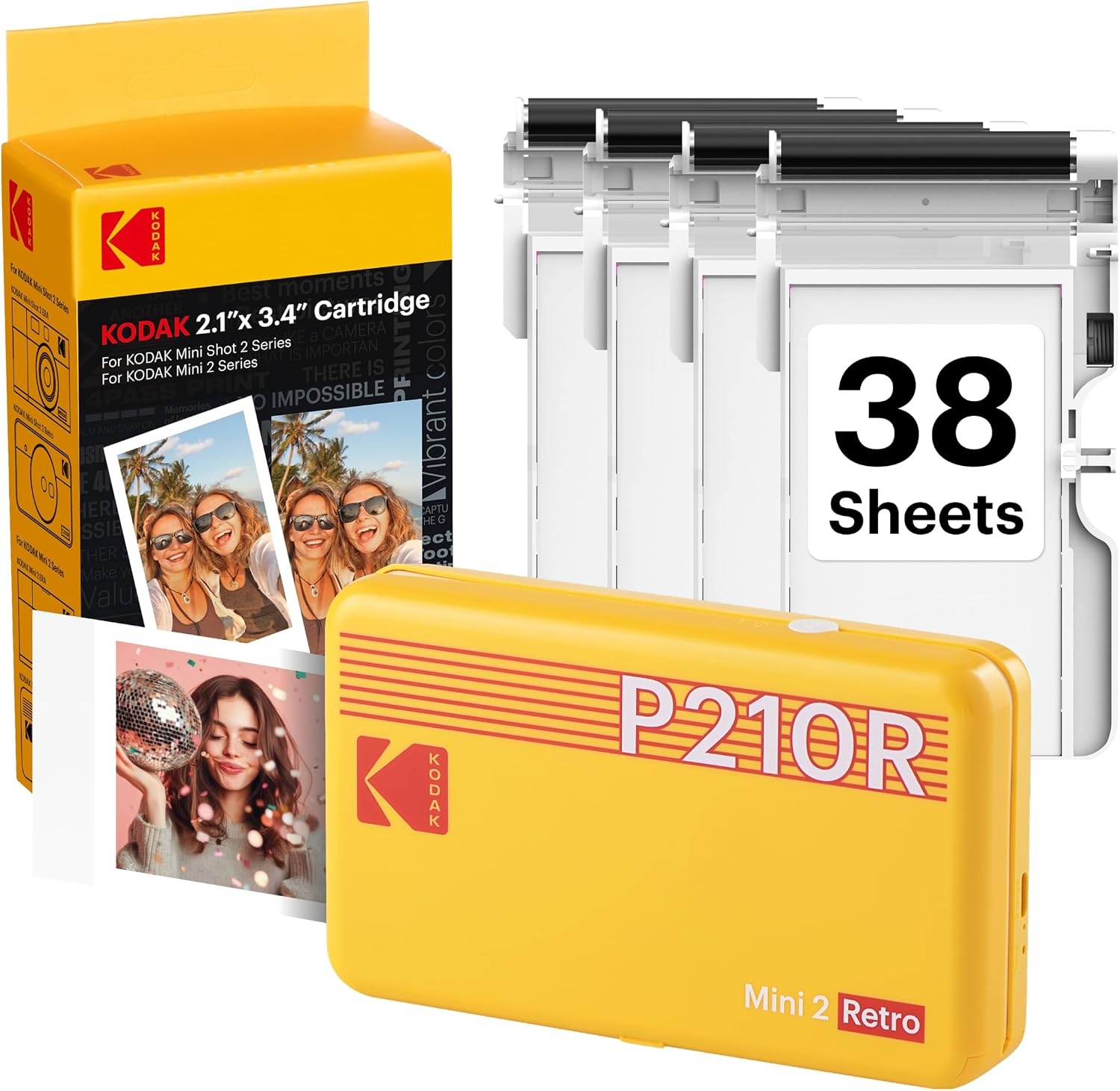 image:imageKODAK Mini 2 Retro 2x3 Portable Photo Printer 4PASS 38 Sheets WhiteYellow