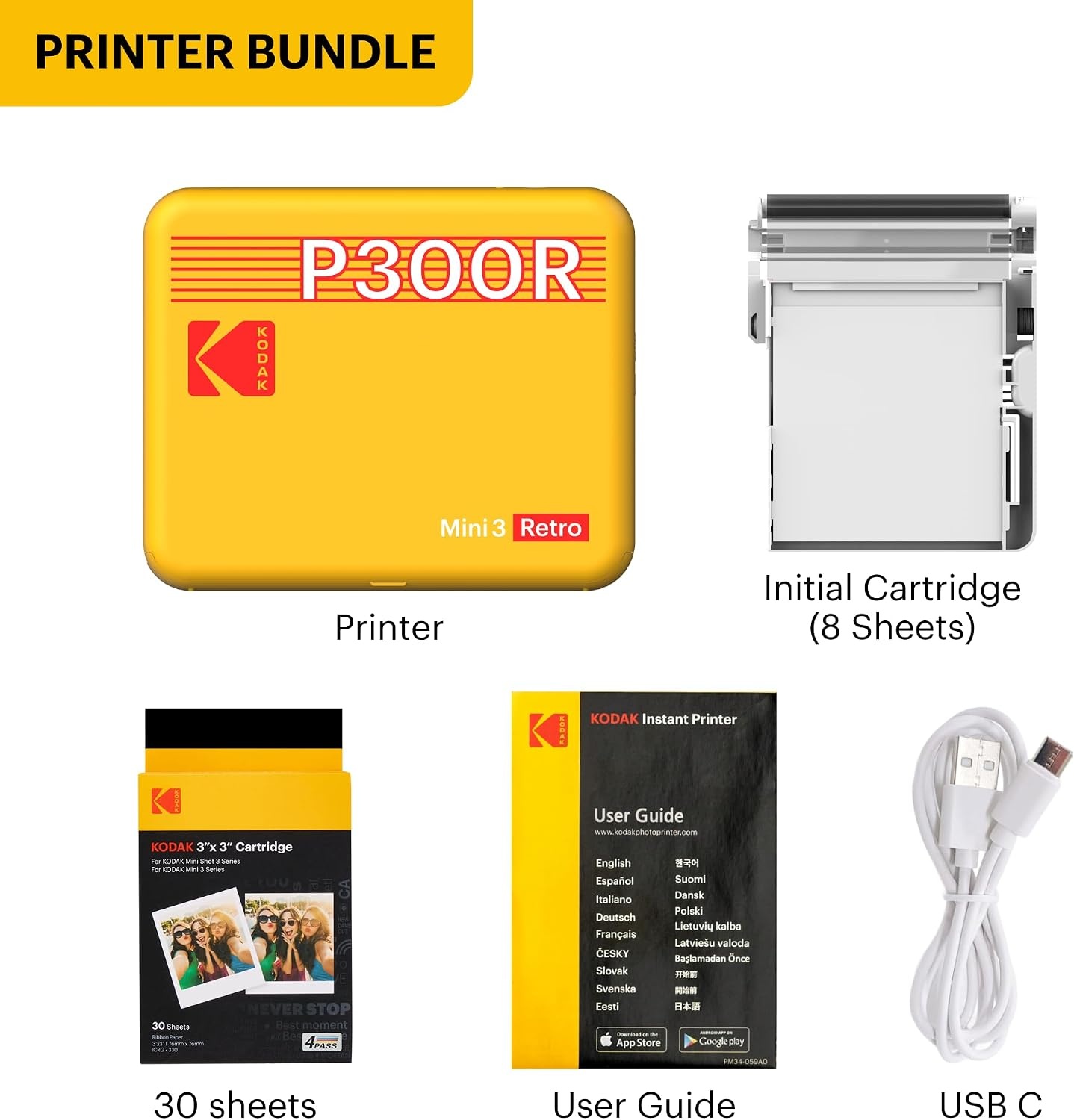 image:imageKODAK Mini 3 Retro 3x3 Portable Photo Printer 4PASS 38 Sheets WhiteWhite