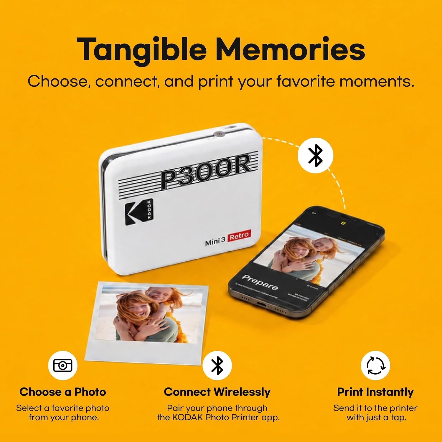 image:imageKODAK Mini 3 Retro 3x3 Portable Photo Printer 4PASS 38 Sheets WhiteYellow