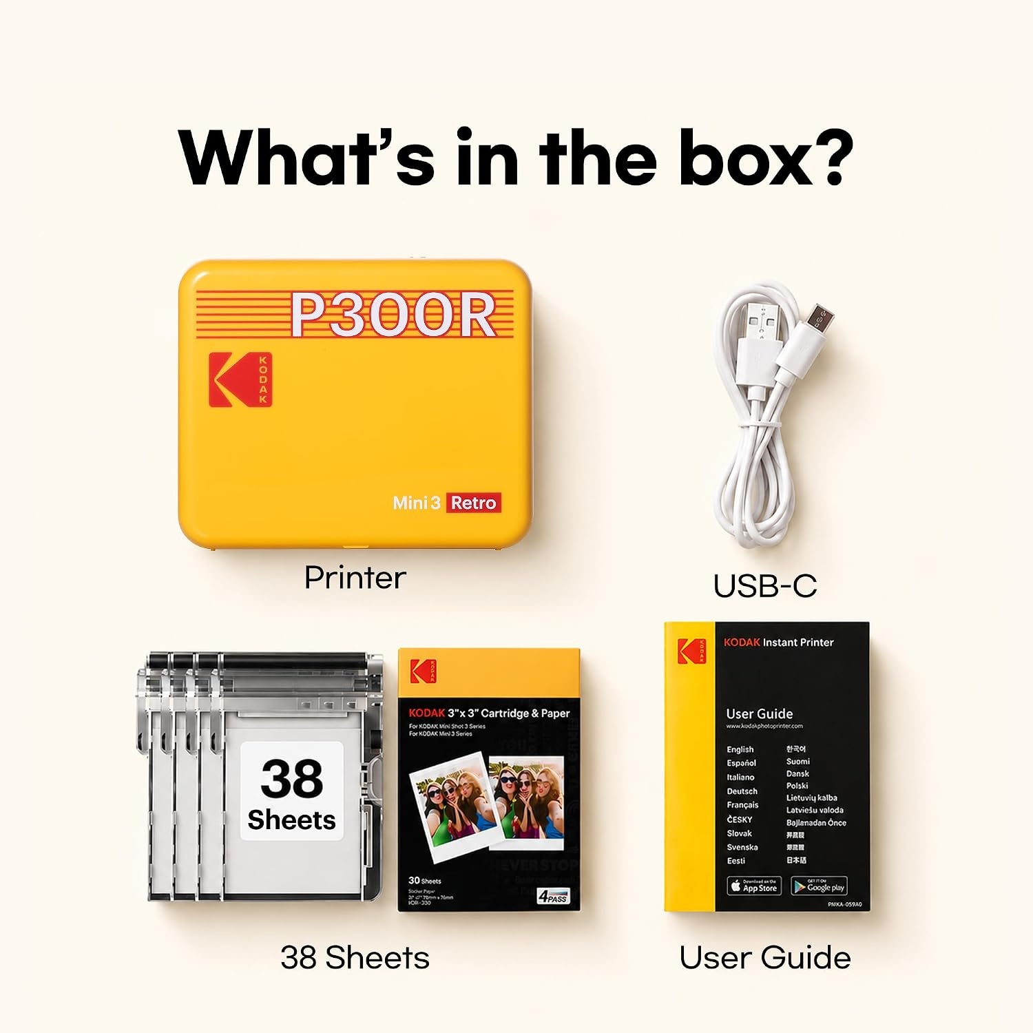 image:imageKODAK Mini 3 Retro 3x3 Portable Photo Printer 4PASS 38 Sheets WhiteYellow