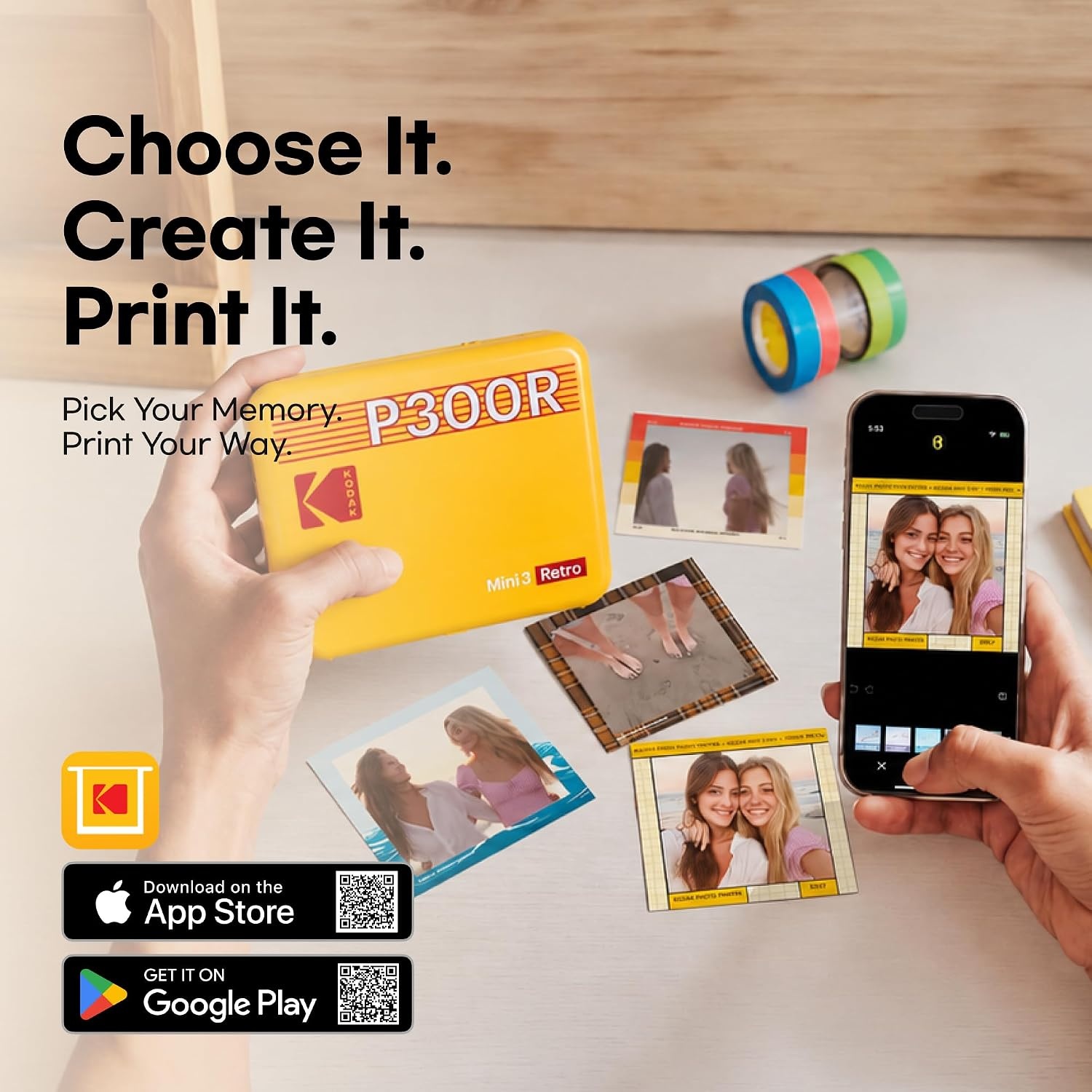 image:imageKODAK Mini 3 Retro 3x3 Portable Photo Printer 4PASS 38 Sheets WhiteYellow