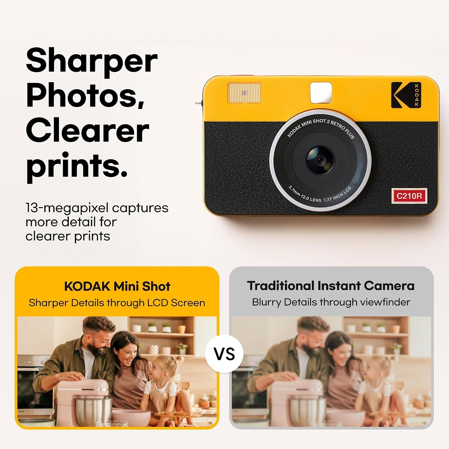 image:imageKODAK Mini Shot 2 Retro 2x3 Instant Camera Photo Printer 38 Sheet YellowWhite