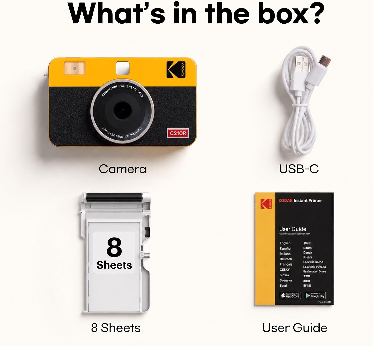 image:imageKODAK Mini Shot 2 Retro 2x3 Instant Camera Photo Printer 38 Sheet YellowWhite