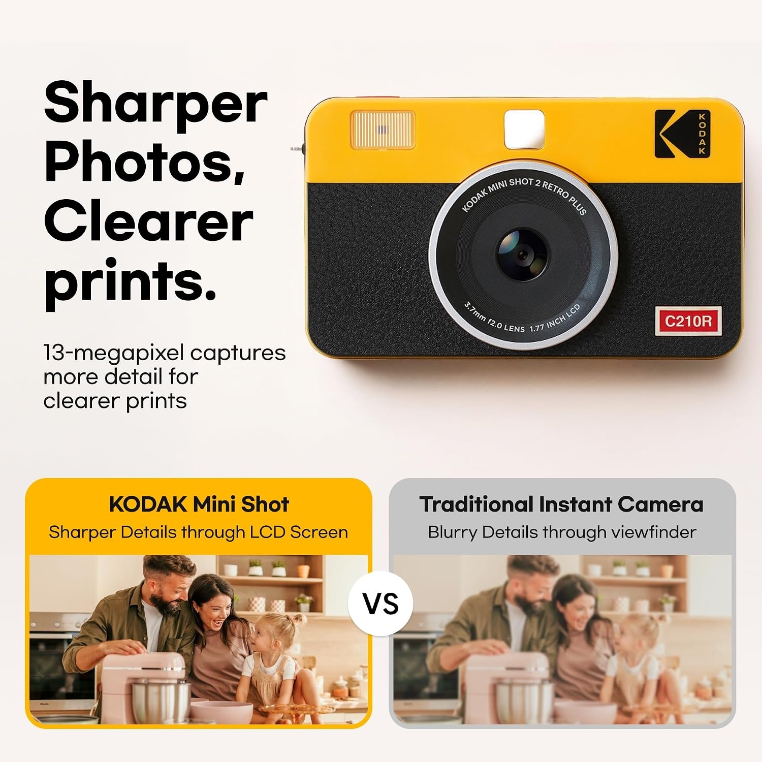 image:imageKODAK Mini Shot 2 Retro 2x3 Instant Camera Photo Printer 38 Sheet YellowWhite