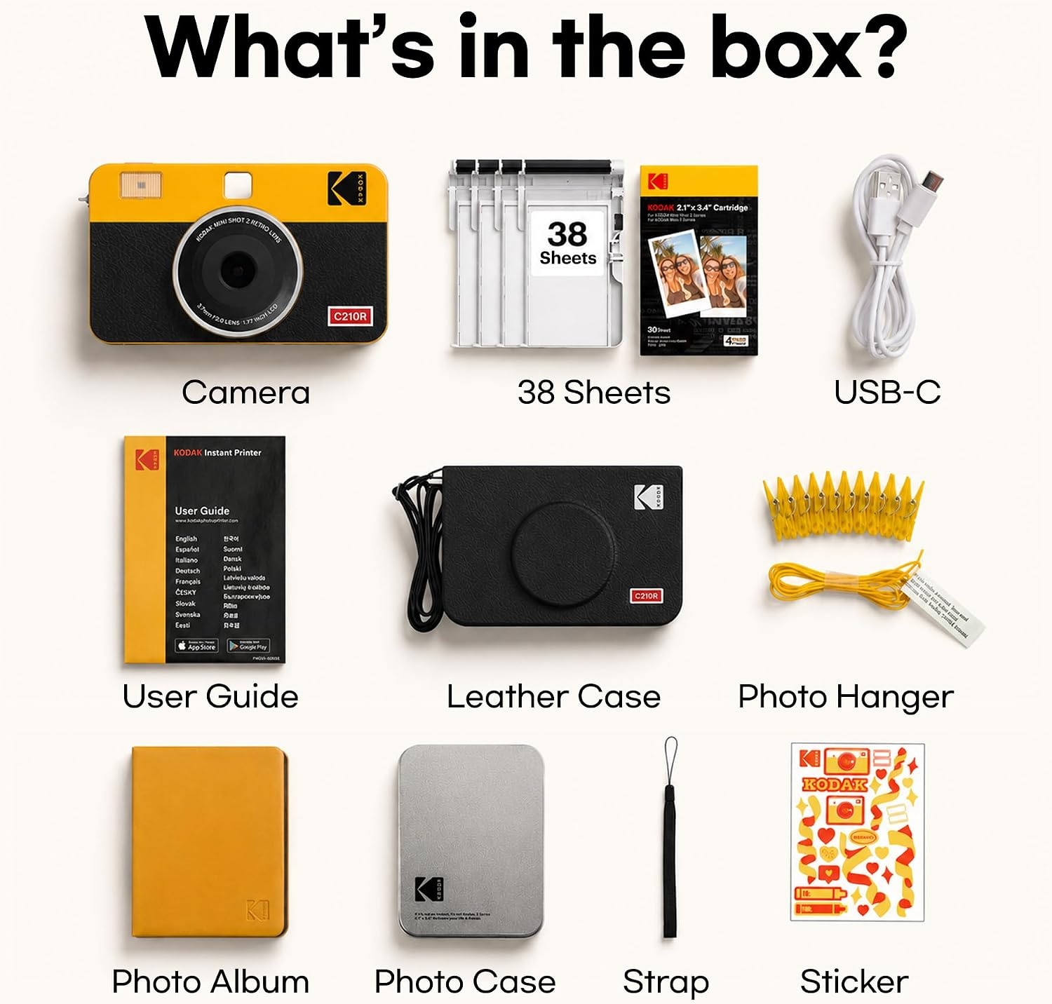 image:imageKODAK Mini Shot 2 Retro 2x3 Instant Camera Photo Printer 38 Sheet YellowWhite