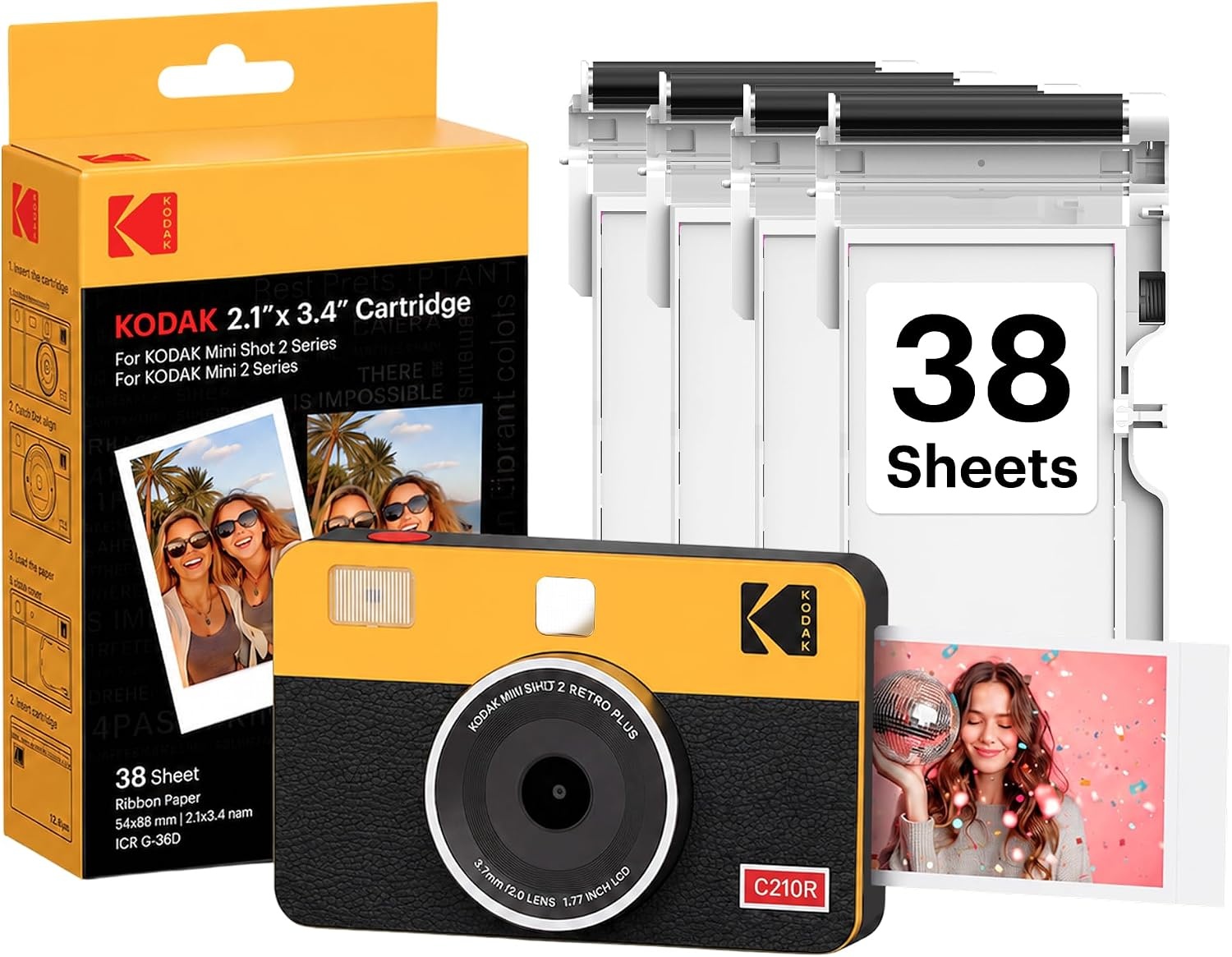 image:imageKODAK Mini Shot 2 Retro 2x3 Instant Camera Photo Printer 38 Sheet YellowYellow