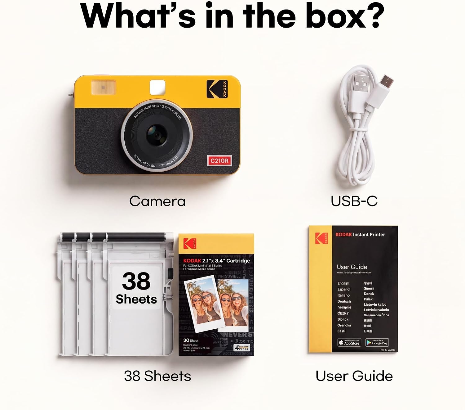 image:imageKODAK Mini Shot 2 Retro 2x3 Instant Camera Photo Printer 38 Sheet YellowYellow