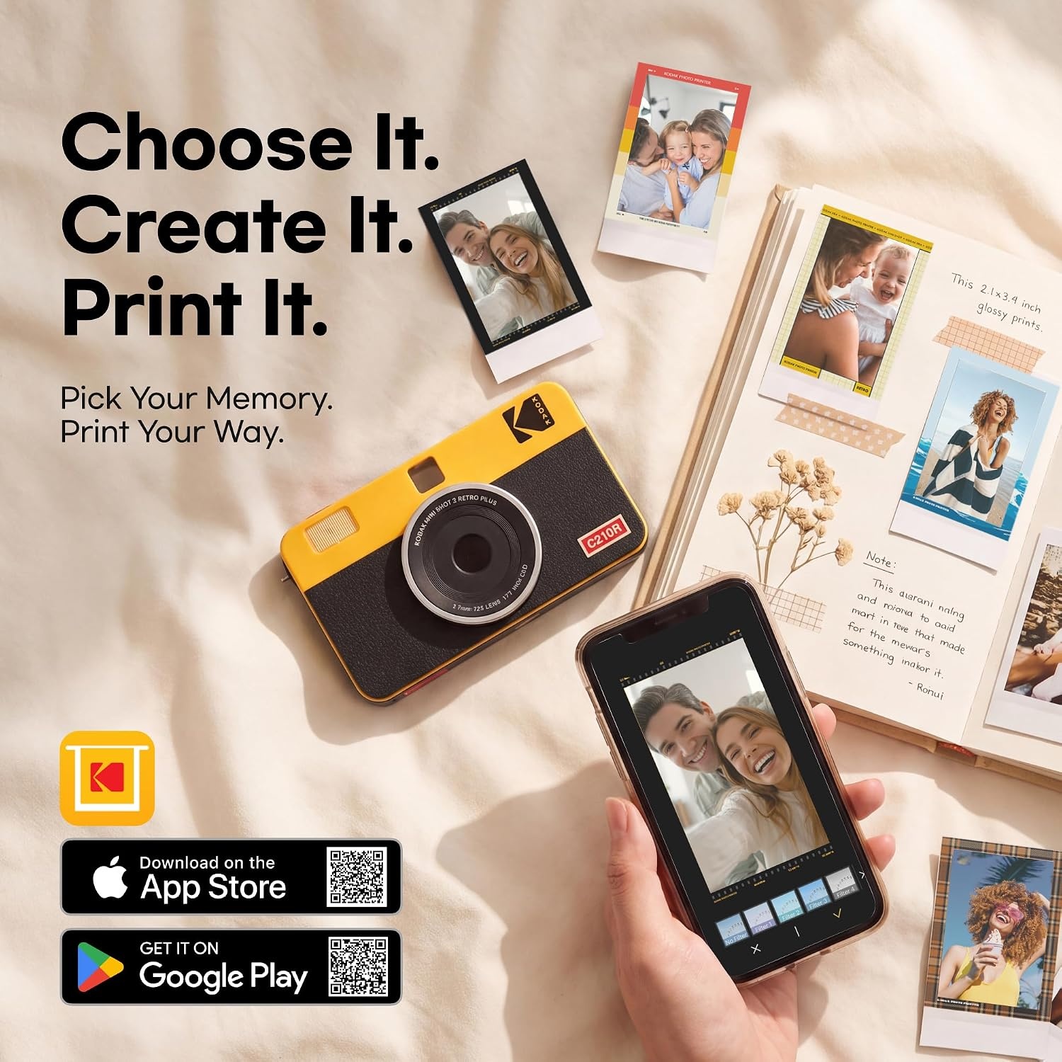 image:imageKODAK Mini Shot 2 Retro 2x3 Instant Camera Photo Printer 38 Sheet YellowYellow
