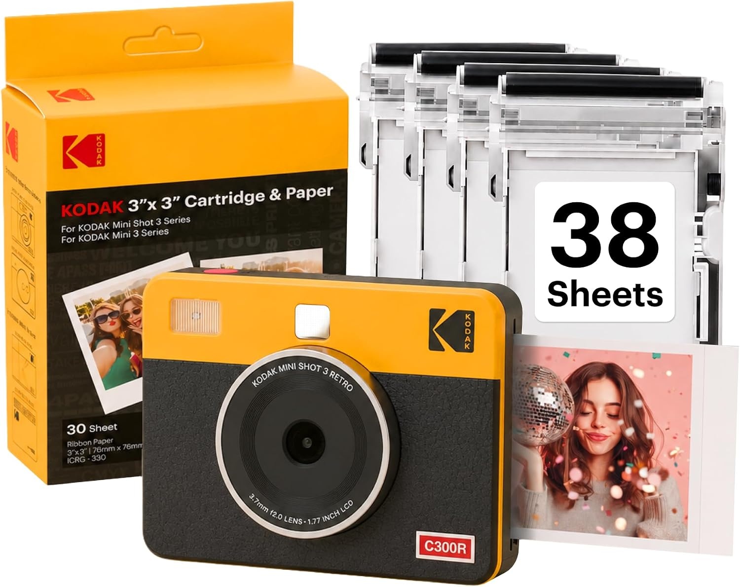image:imageKODAK Mini Shot 3 Retro 3x3 Instant Camera Photo Printer 8 Sheets YellowYellow