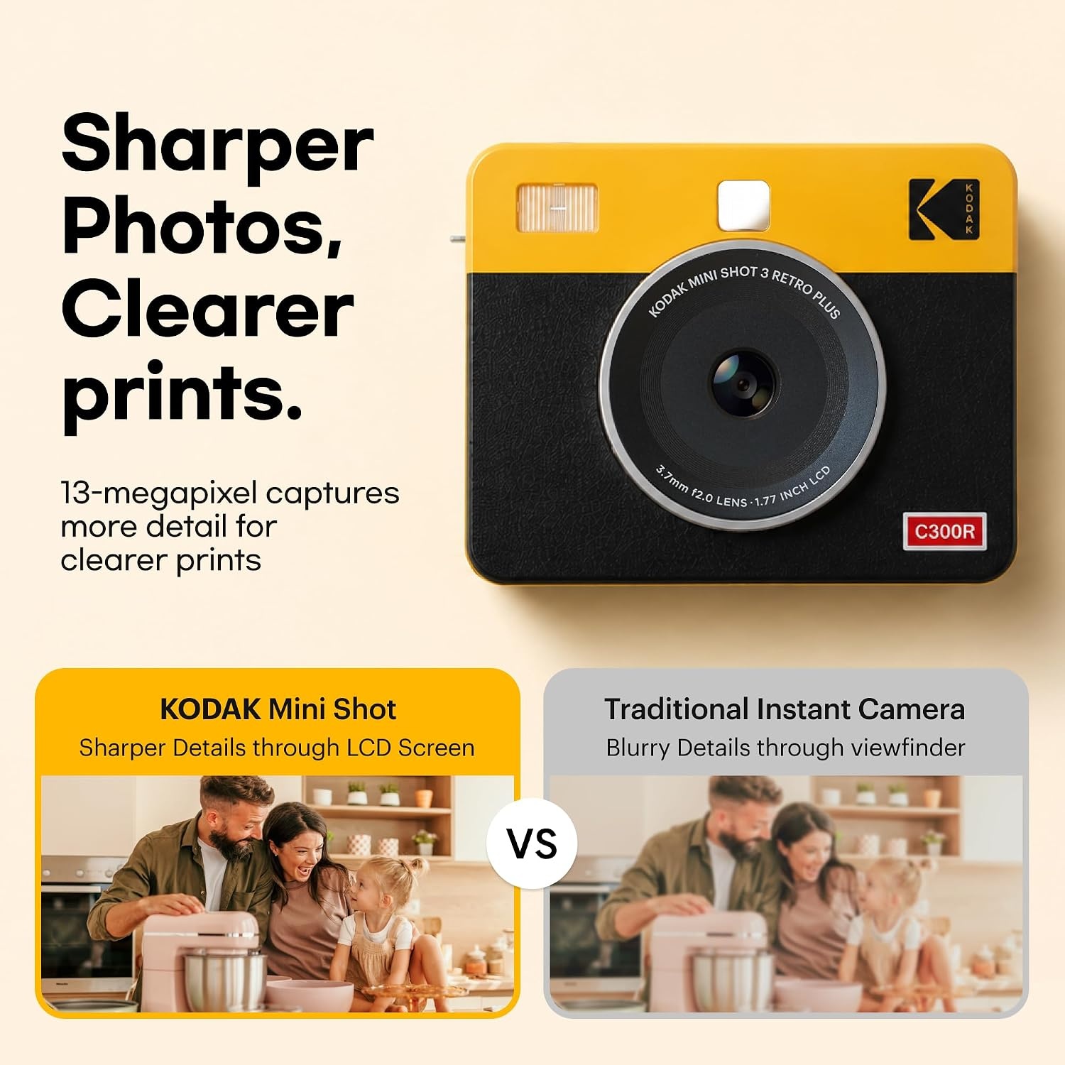 image:imageKODAK Mini Shot 3 Retro 3x3 Instant Camera Photo Printer 8 Sheets YellowYellow