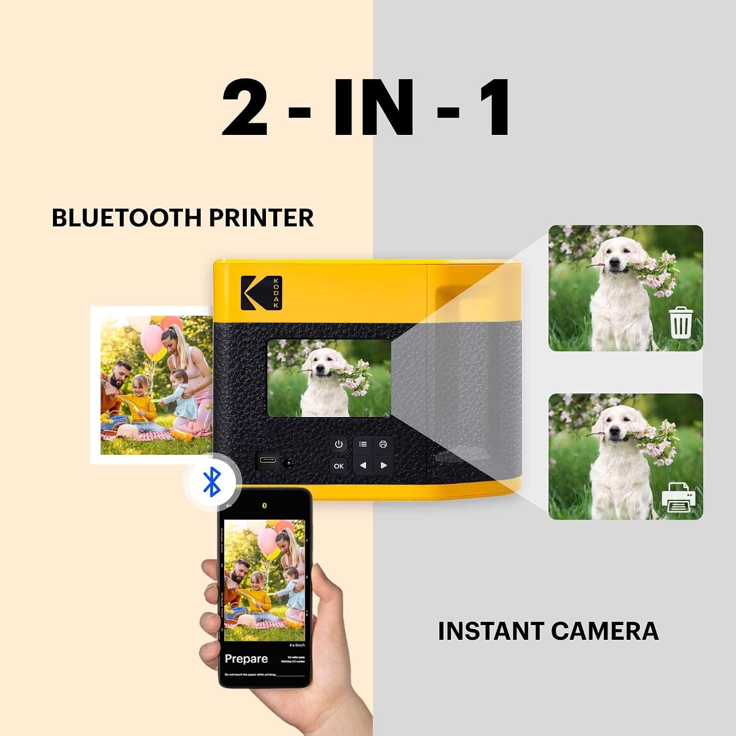 image:imageKODAK Mini Shot 4 ERA 4PASS 2in1 Instant Camera and Photo Printer 4x4 Black Camera 10 SheetsBlack