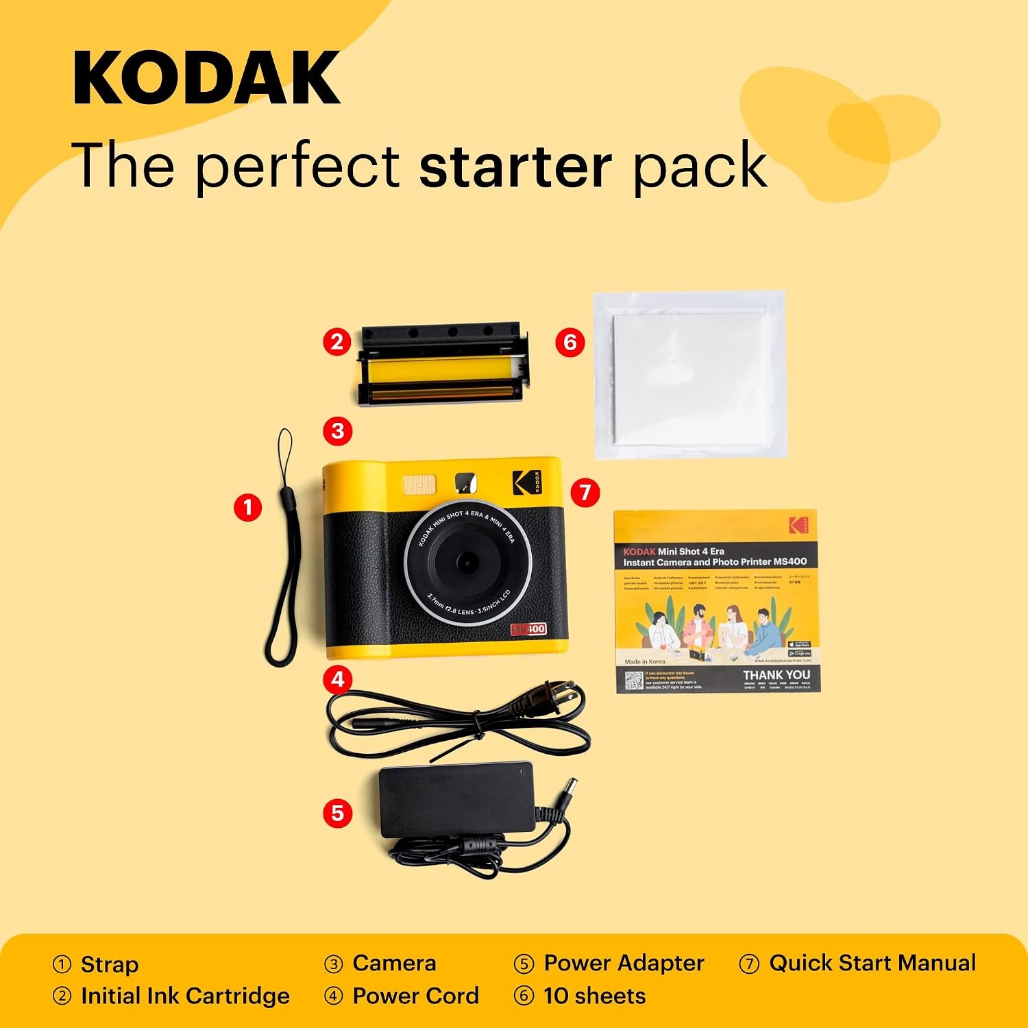 image:imageKODAK Mini Shot 4 ERA 4PASS 2in1 Instant Camera and Photo Printer 4x4 Black Camera 10 SheetsBlack