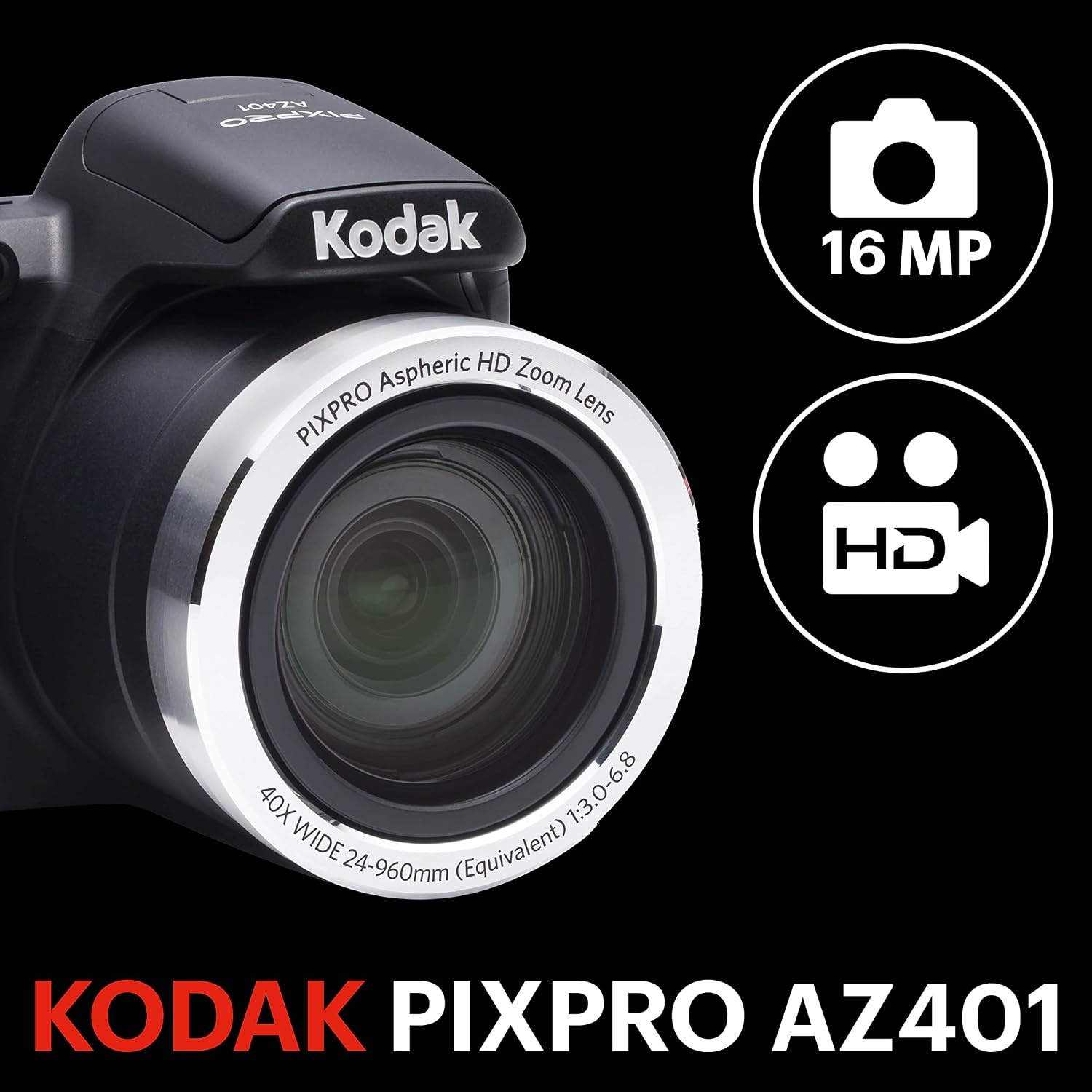 image:imageKODAK PIXPRO Astro Zoom AZ401RD 16MP Point amp Shoot Digital Camera with 40X Optical Zoom and 3 LCD RedBlack