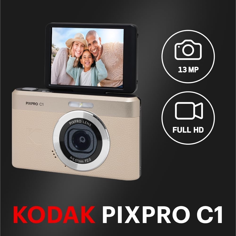 image:imageKODAK PIXPRO C1 13MP Compact Digital Camera 26mm Fixed Lens BlackTan