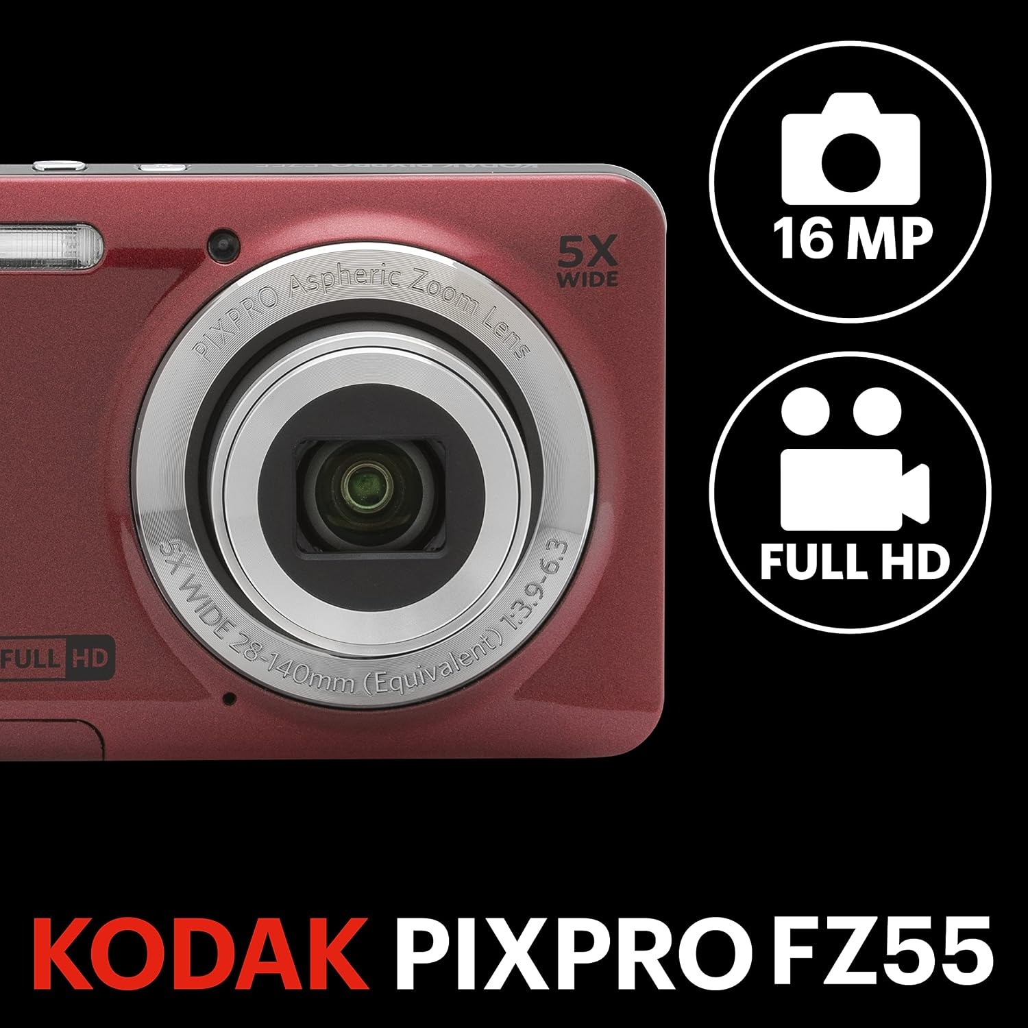 image:imageKODAK PIXPRO FZ55 16MP Compact Digital Camera 5X Optical Zoom BlueRed