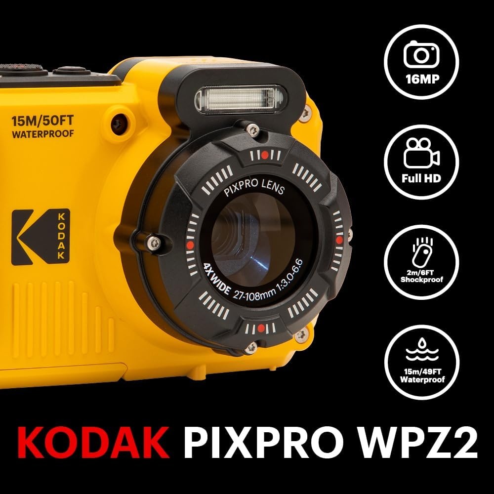 image:imageKODAK PIXPRO WPZ2 16MP Waterproof Digital Camera 15m 4X Zoom RedYellow