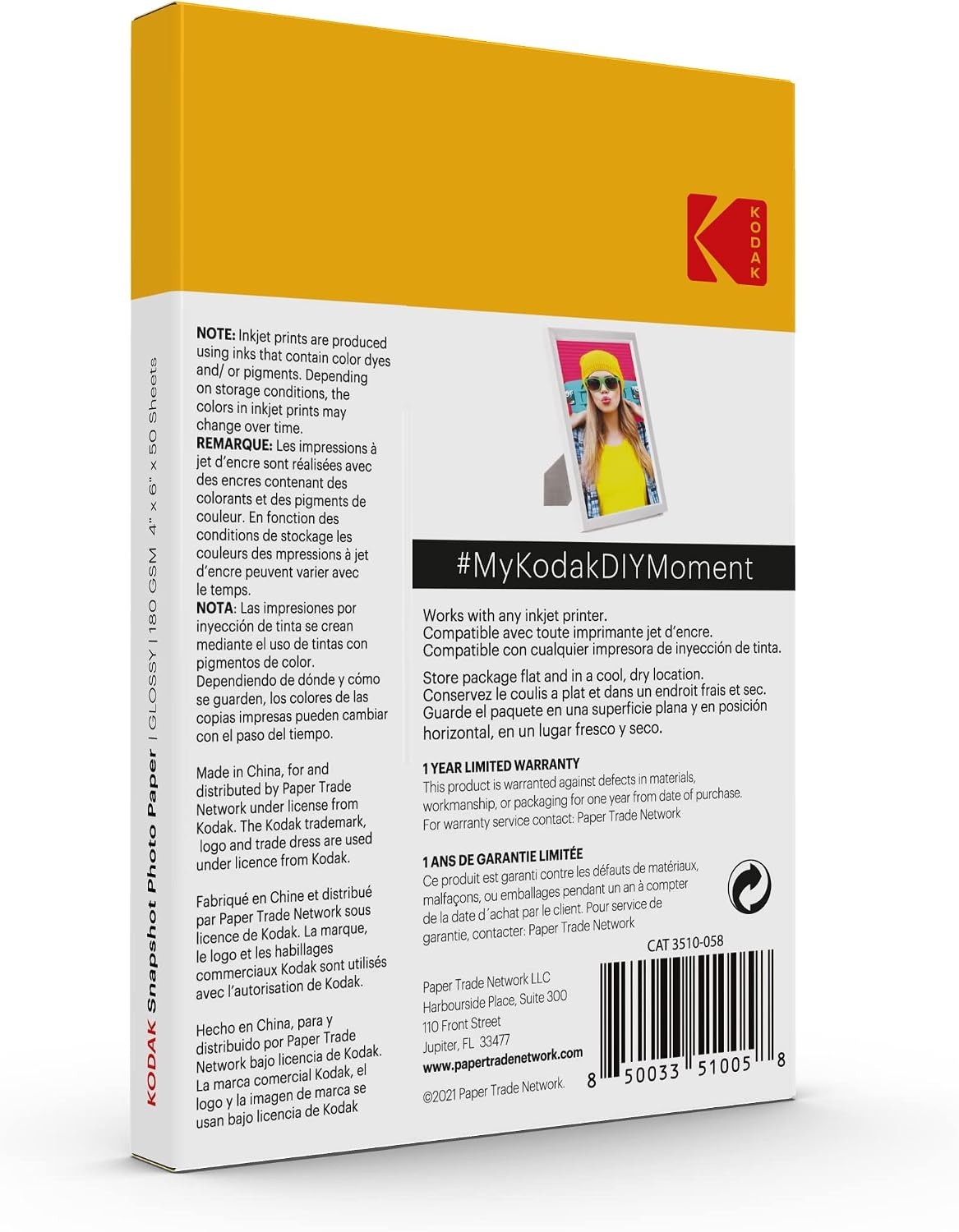 image:imageKODAK Photo Paper Gloss 4 X 6 SNAPSHOT 100 count 48lb180 gm 285MIL 41305 THIS PRODUCT IS NOT COMPATIBLE WITH THE KODAK DOCK PRINTER4 X 6 50PK