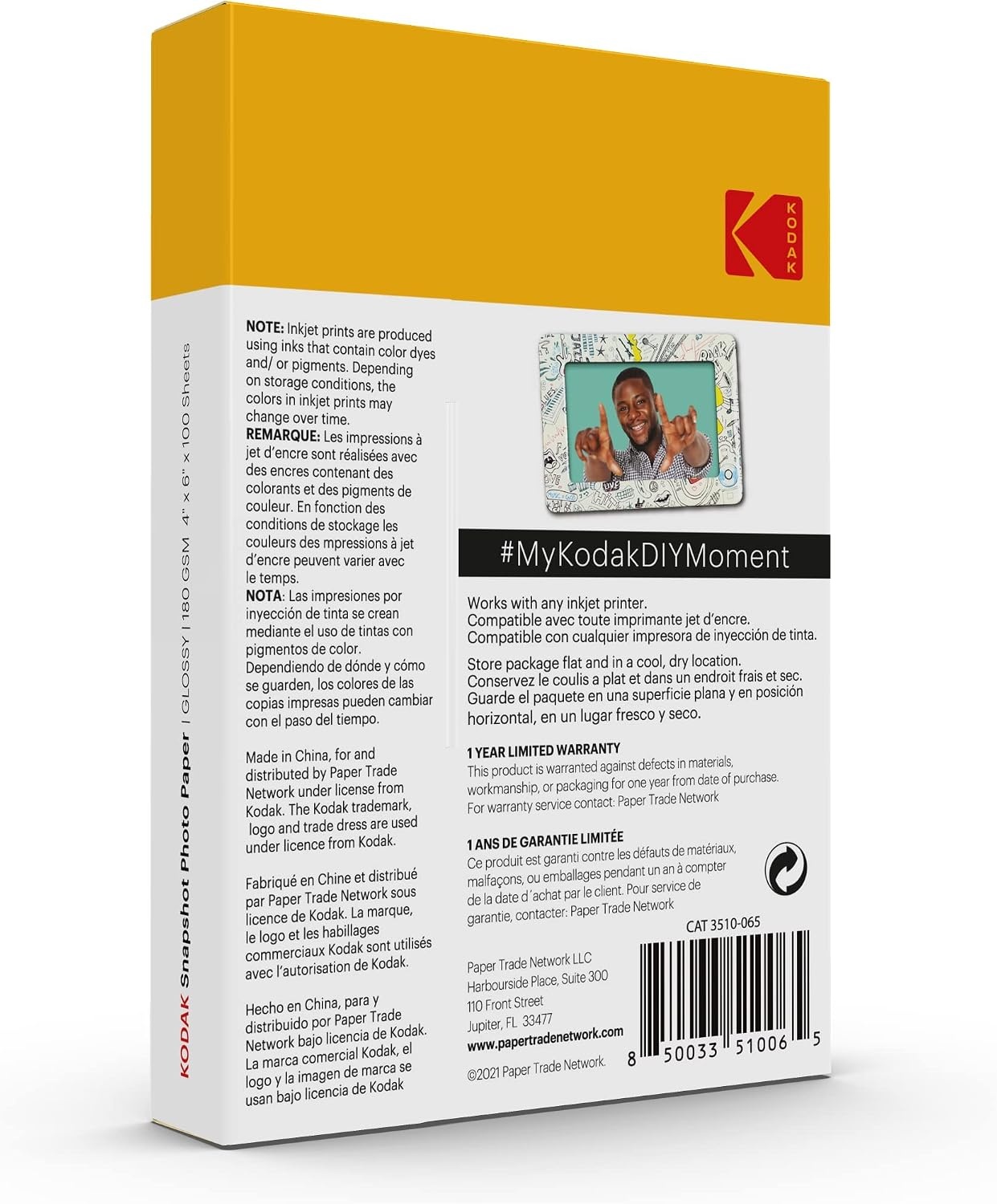 image:imageKODAK Photo Paper Gloss 4 X 6 SNAPSHOT 100 count 48lb180 gm 285MIL 41305 THIS PRODUCT IS NOT COMPATIBLE WITH THE KODAK DOCK PRINTER4 X 6 100PK