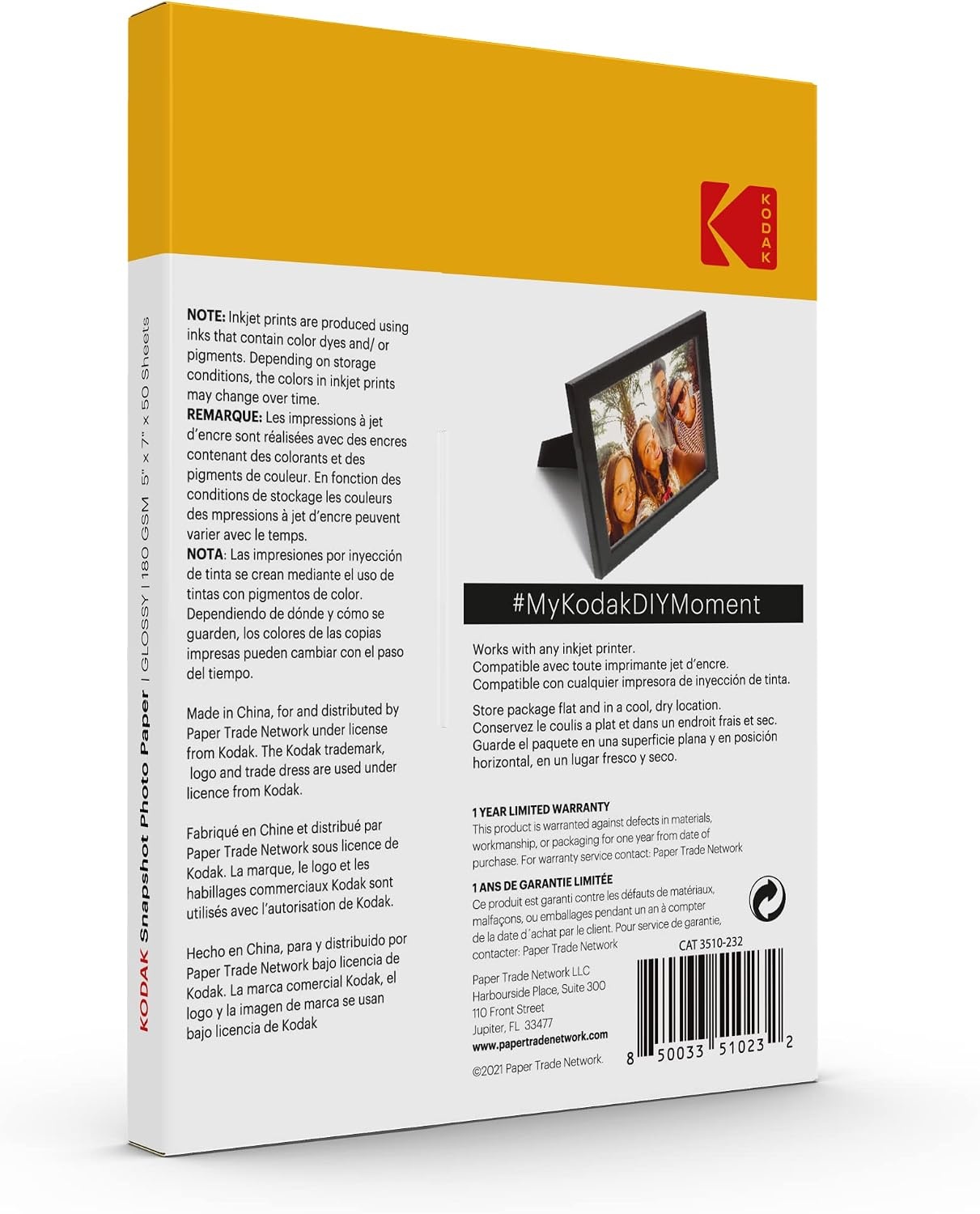image:imageKODAK Photo Paper Gloss 4 X 6 SNAPSHOT 100 count 48lb180 gm 285MIL 41305 THIS PRODUCT IS NOT COMPATIBLE WITH THE KODAK DOCK PRINTER5 X 7 50PK