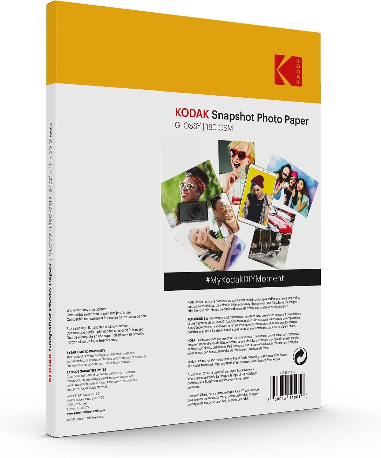 image:imageKODAK Photo Paper Gloss 4 X 6 SNAPSHOT 100 count 48lb180 gm 285MIL 41305 THIS PRODUCT IS NOT COMPATIBLE WITH THE KODAK DOCK PRINTER85 X 11 50PK