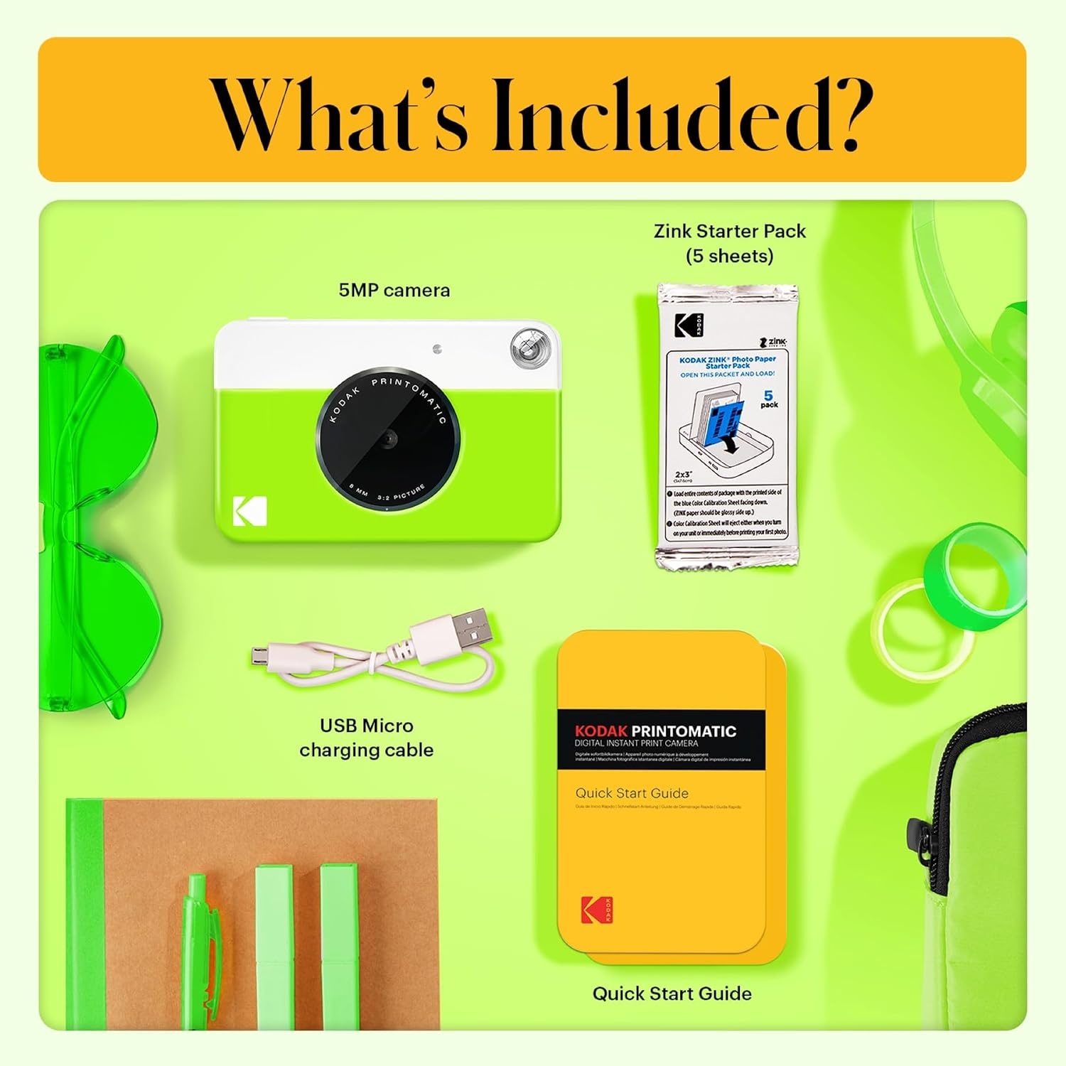image:imageKODAK Printomatic FullColor Instant Print Digital Camera Zink 2x3 51x75 cm StickyBack Photo Paper 5MP Portable Creative Fun Gift for Birthday Christmas Holiday PinkGreen
