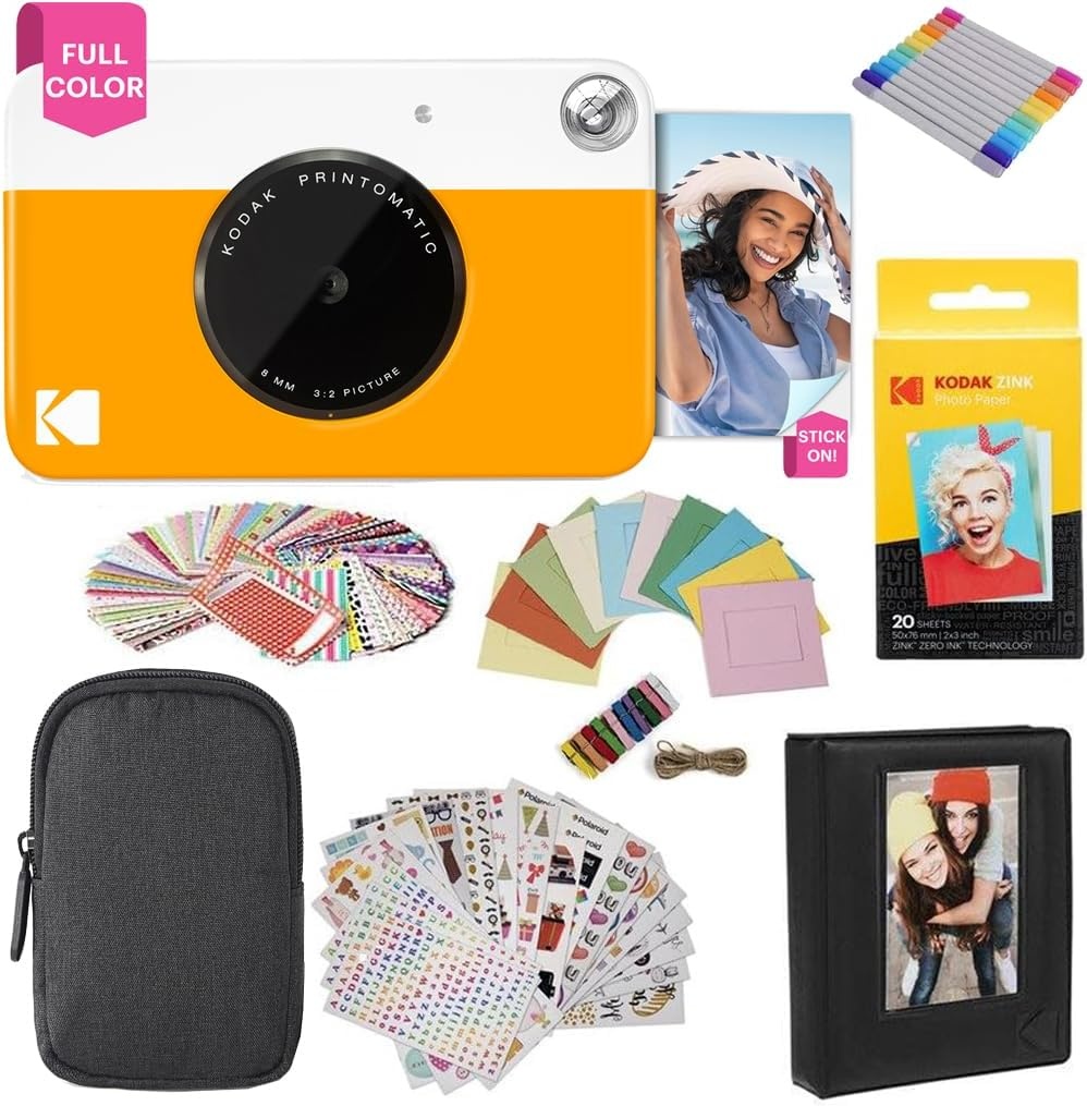 image:imageKODAK Printomatic FullColor Instant Print Digital Camera Zink 2x3 51x75 cm StickyBack Photo Paper 5MP Portable Creative Fun Gift for Birthday Christmas Holiday PinkYellow