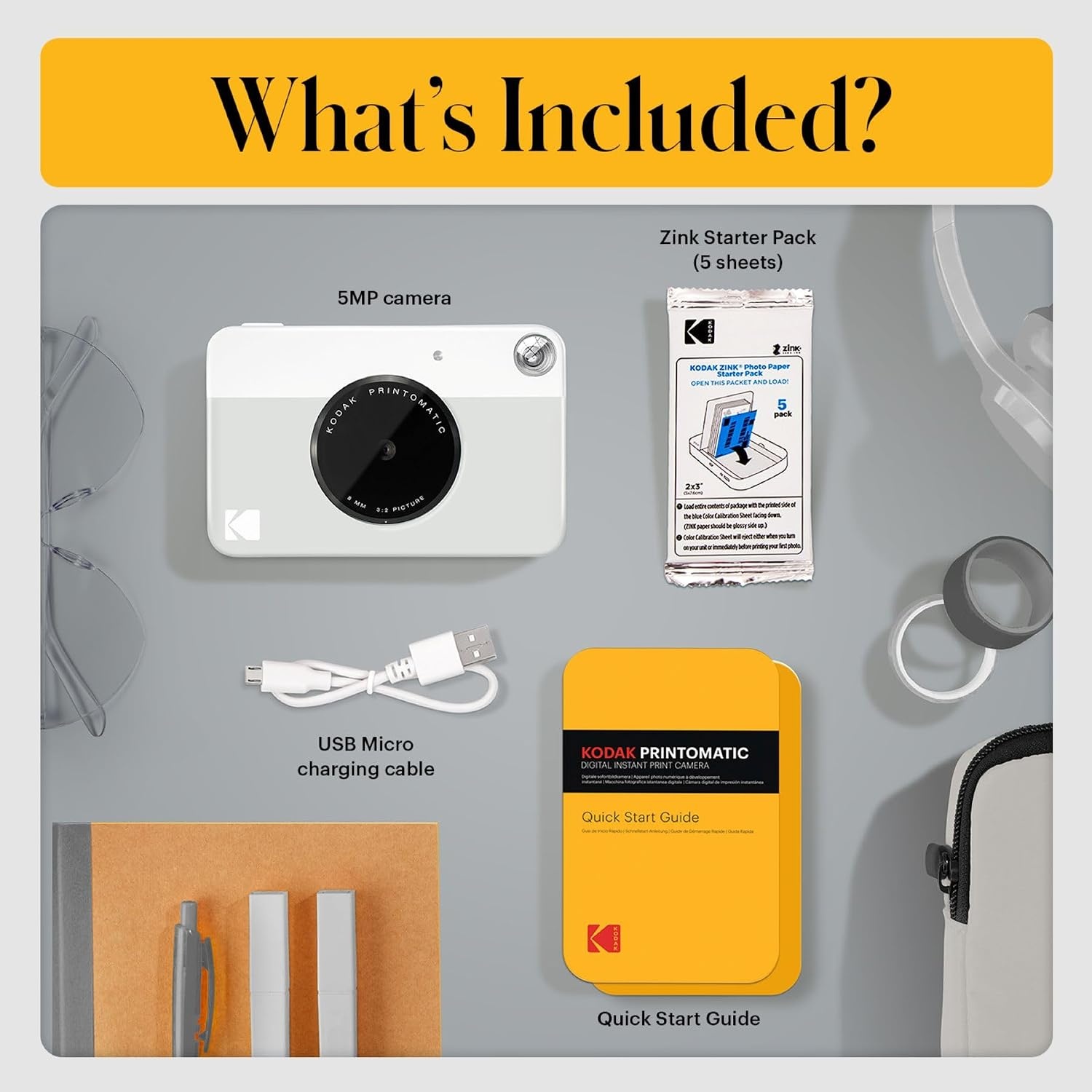 image:imageKODAK Printomatic FullColor Instant Print Digital Camera Zink 2x3 51x75 cm StickyBack Photo Paper 5MP Portable Creative Fun Gift for Birthday Christmas Holiday PinkGrey