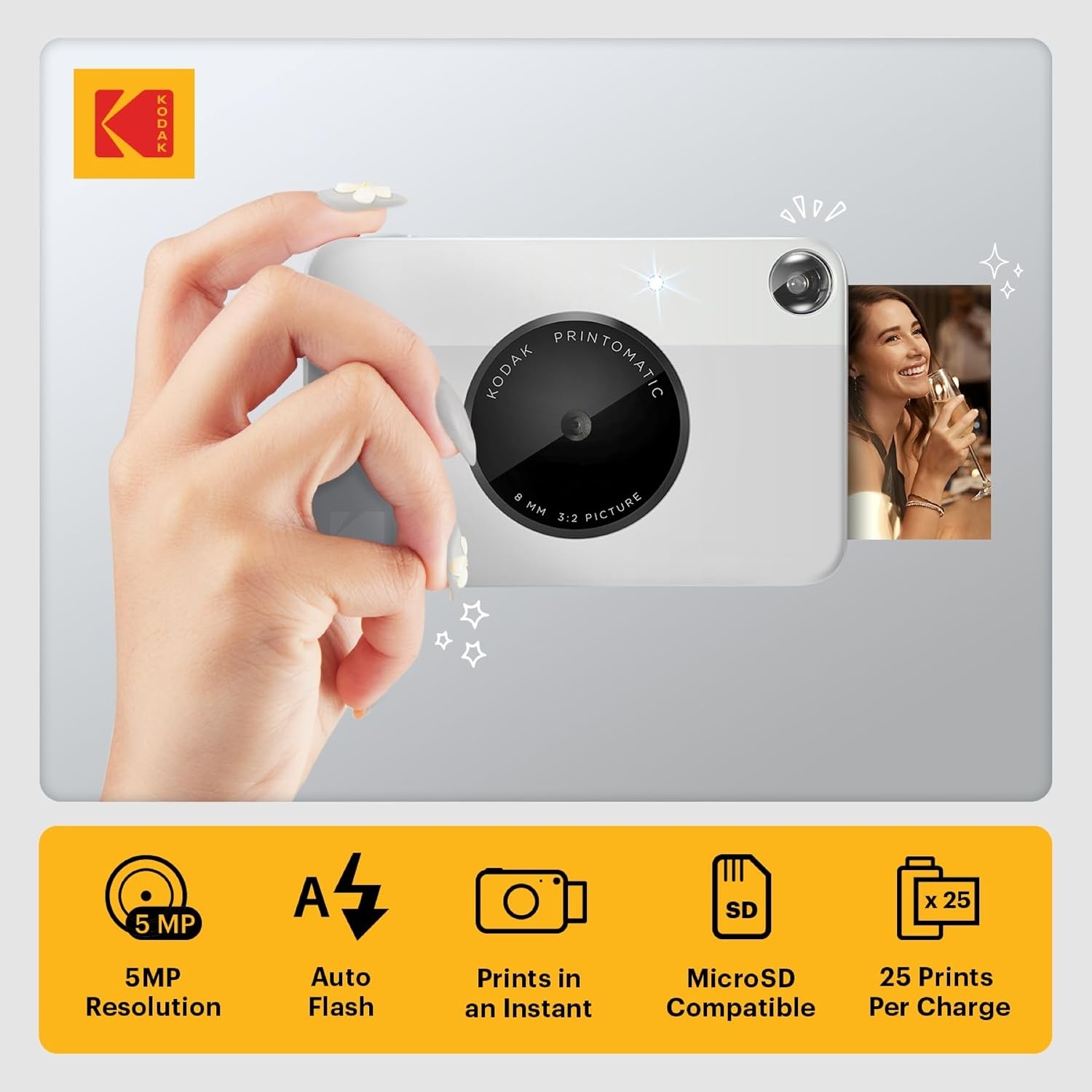 image:imageKODAK Printomatic FullColor Instant Print Digital Camera Zink 2x3 51x75 cm StickyBack Photo Paper 5MP Portable Creative Fun Gift for Birthday Christmas Holiday PinkGrey