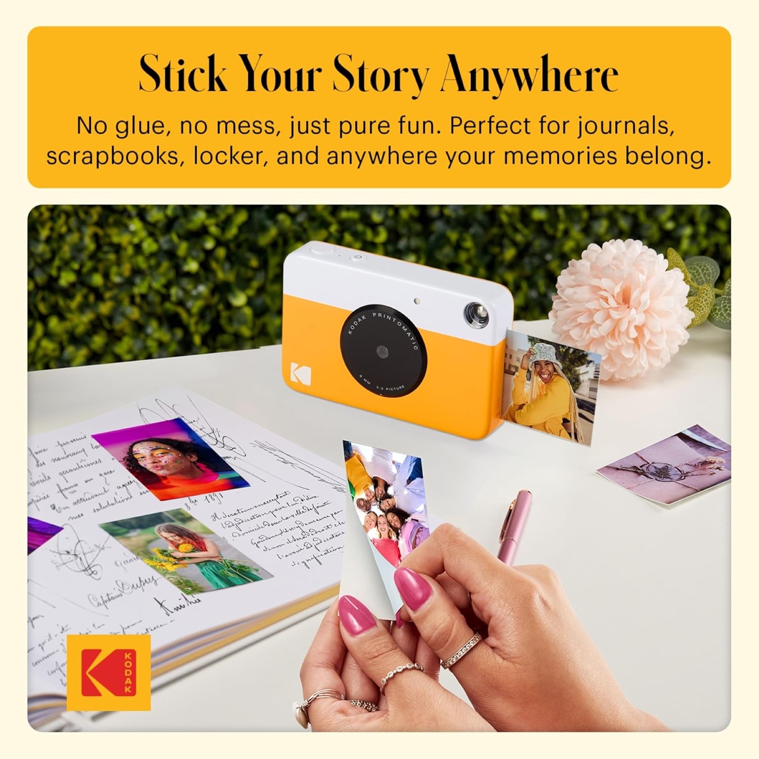 image:imageKODAK Printomatic FullColor Instant Print Digital Camera Zink 2x3 51x75 cm StickyBack Photo Paper 5MP Portable Creative Fun Gift for Birthday Christmas Holiday PinkYellow