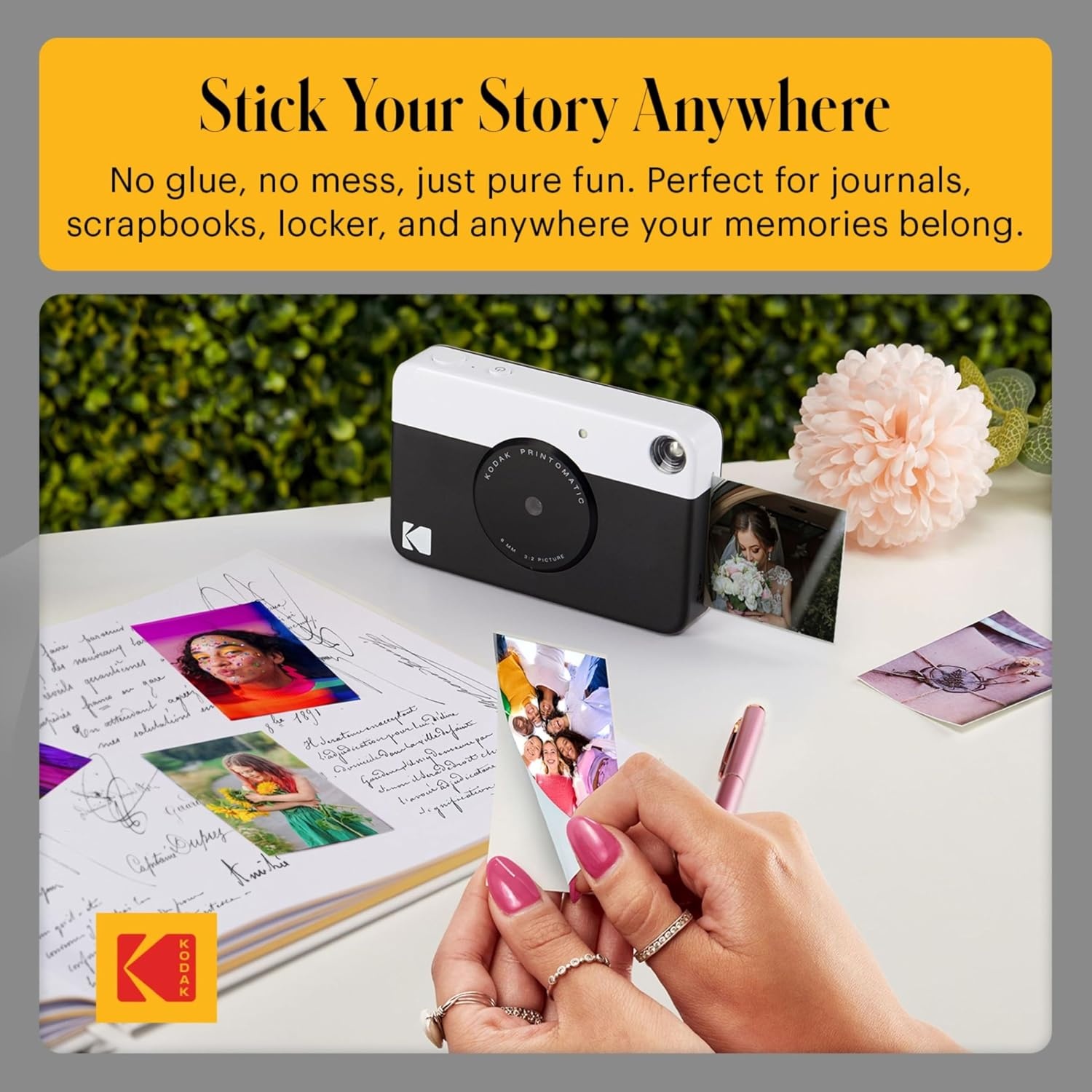 image:imageKODAK Printomatic FullColor Instant Print Digital Camera Zink 2x3 51x75 cm StickyBack Photo Paper 5MP Portable Creative Fun Gift for Birthday Christmas Holiday PinkBlack