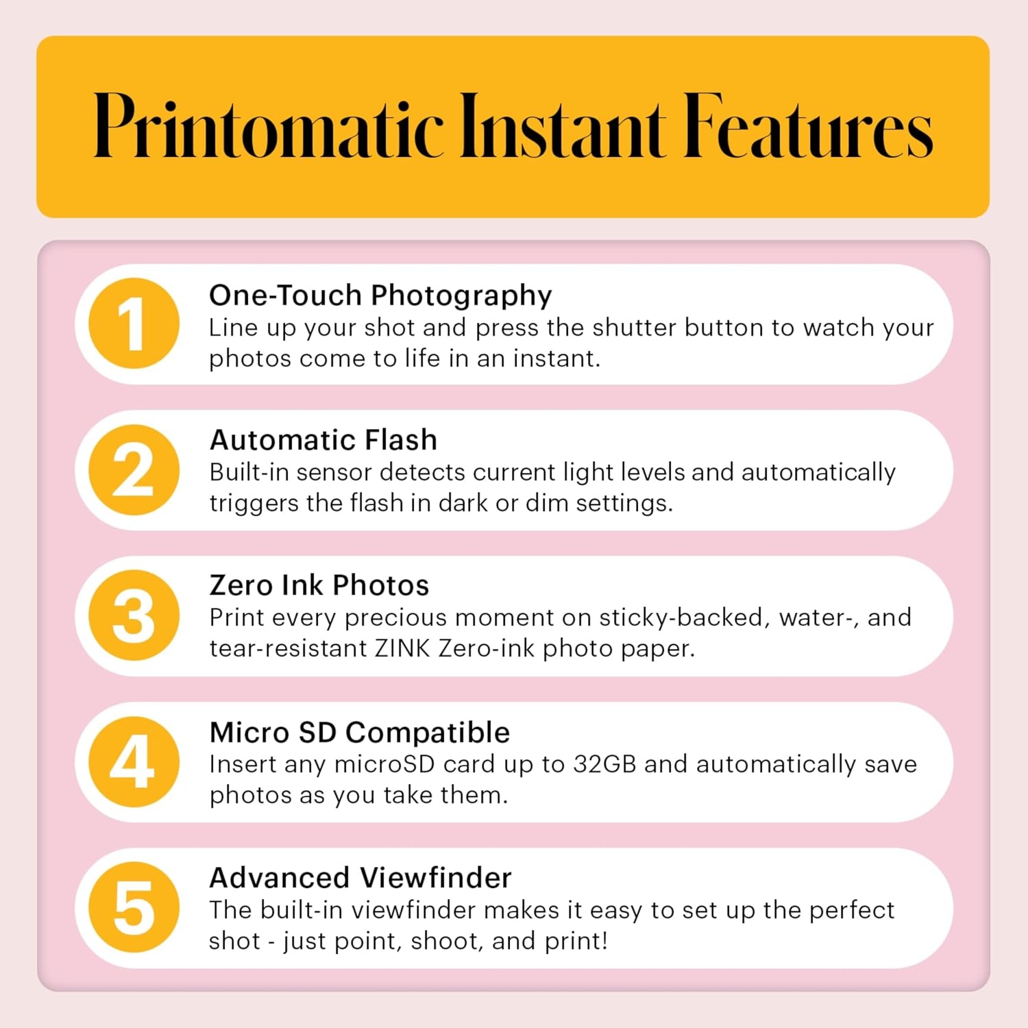 image:imageKODAK Printomatic FullColor Instant Print Digital Camera Zink 2x3 51x75 cm StickyBack Photo Paper 5MP Portable Creative Fun Gift for Birthday Christmas Holiday PinkPink