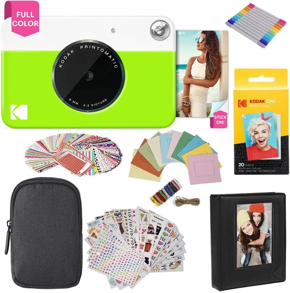 image:imageKODAK Printomatic FullColor Instant Print Digital Camera Zink 2x3 51x75 cm StickyBack Photo Paper 5MP Portable Creative Fun Gift for Birthday Christmas Holiday PinkGreen