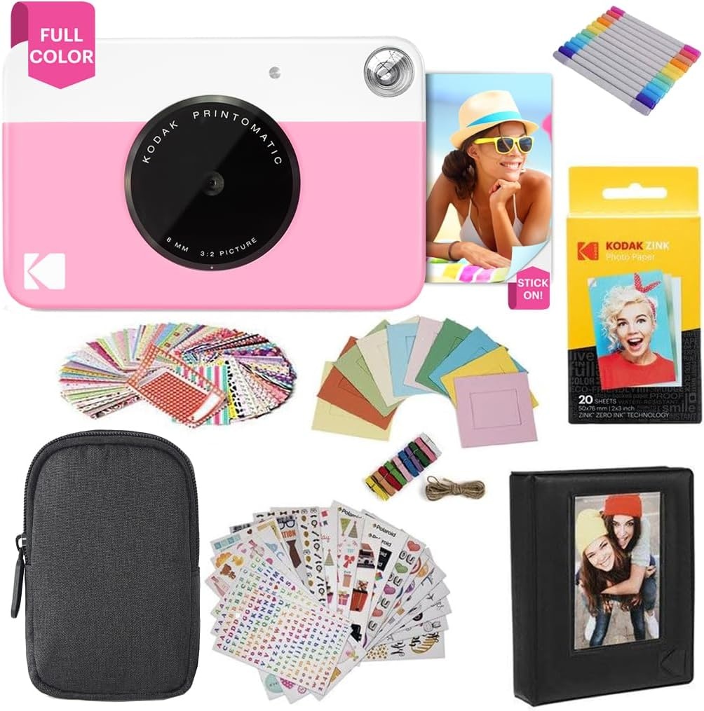 image:imageKODAK Printomatic FullColor Instant Print Digital Camera Zink 2x3 51x75 cm StickyBack Photo Paper 5MP Portable Creative Fun Gift for Birthday Christmas Holiday PinkPink