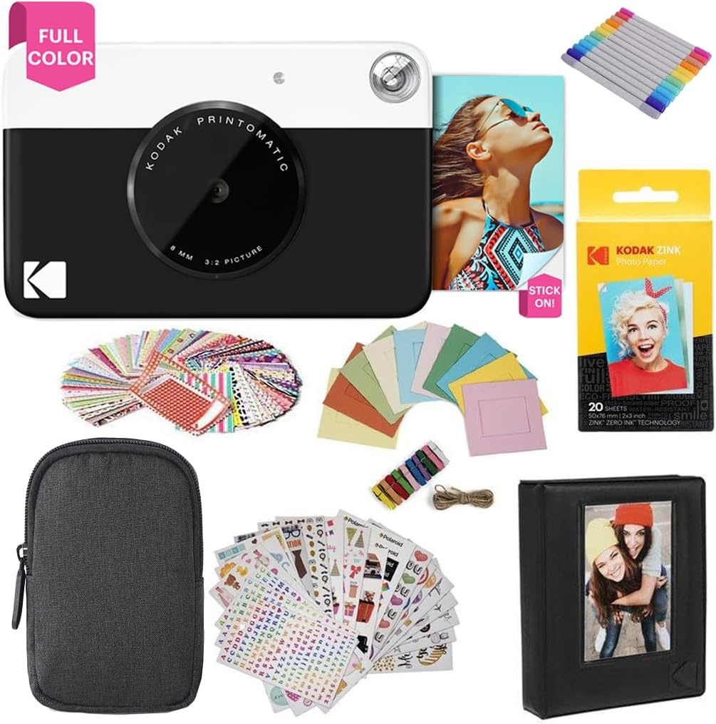 image:imageKODAK Printomatic FullColor Instant Print Digital Camera Zink 2x3 51x75 cm StickyBack Photo Paper 5MP Portable Creative Fun Gift for Birthday Christmas Holiday PinkBlack