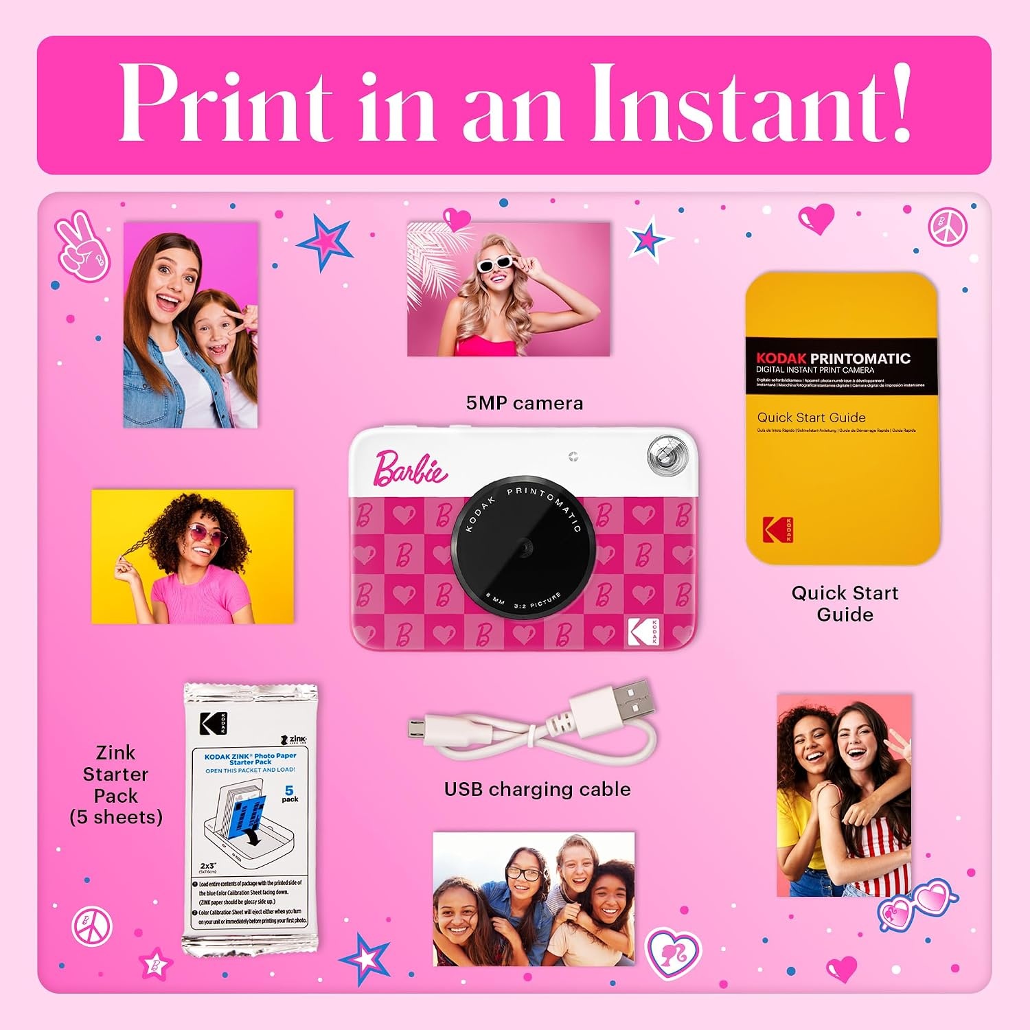 image:imageKODAK Printomatic FullColor Instant Print Digital Camera Zink 2x3 51x75 cm StickyBack Photo Paper 5MP Portable Creative Fun Gift for Birthday Christmas Holiday PinkIconic Style