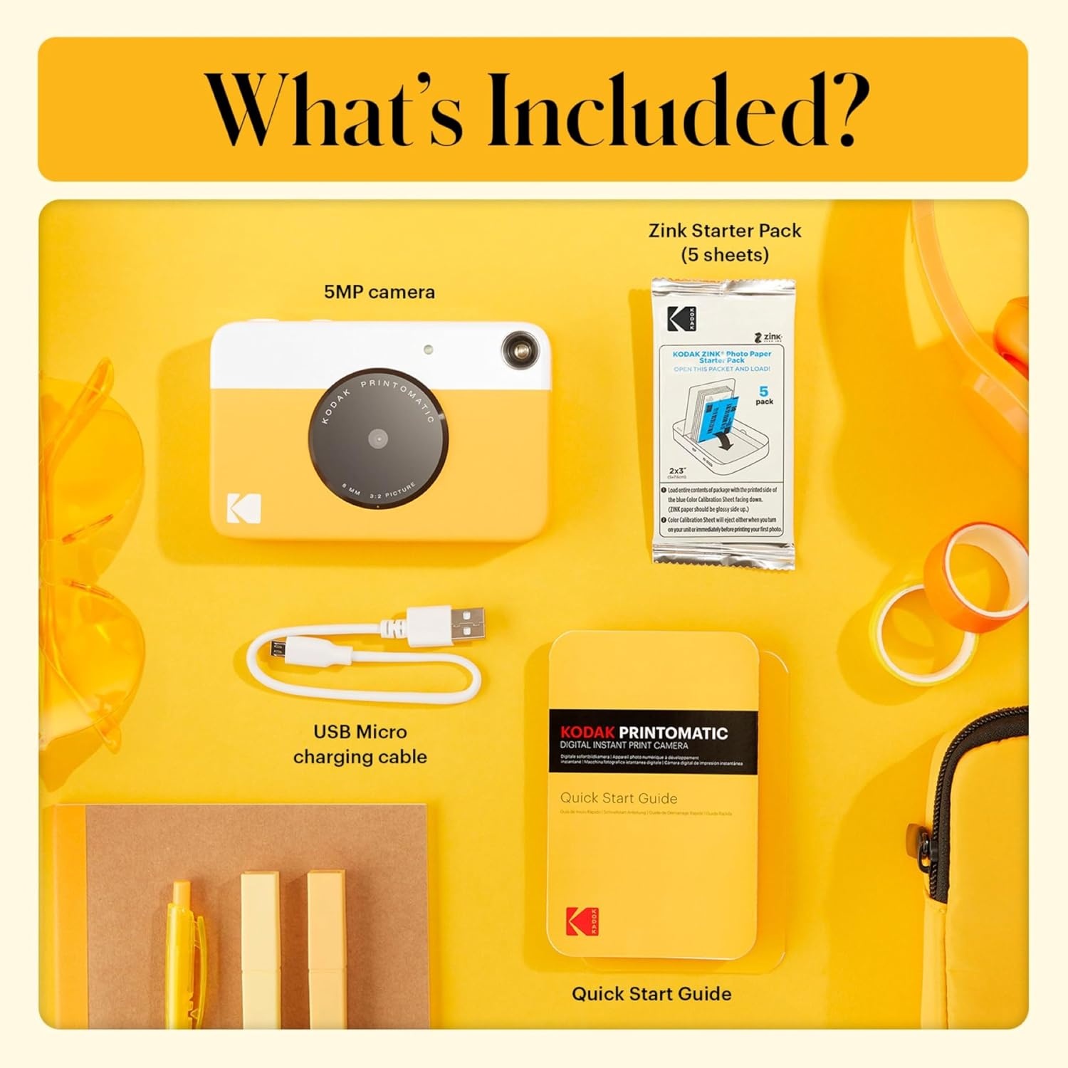 image:imageKODAK Printomatic FullColor Instant Print Digital Camera Zink 2x3 51x75 cm StickyBack Photo Paper 5MP Portable Creative Fun Gift for Birthday Christmas Holiday PinkYellow