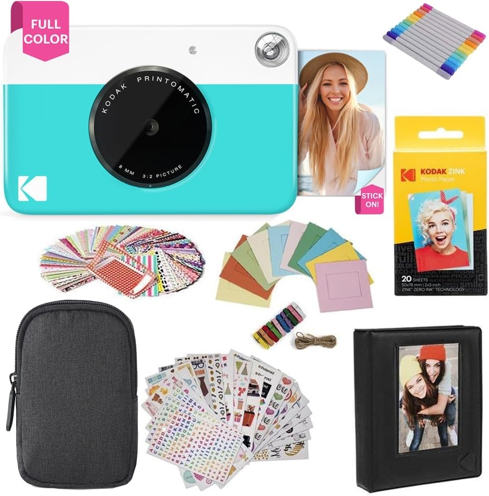 image:imageKODAK Printomatic FullColor Instant Print Digital Camera Zink 2x3 51x75 cm StickyBack Photo Paper 5MP Portable Creative Fun Gift for Birthday Christmas Holiday PinkBlue