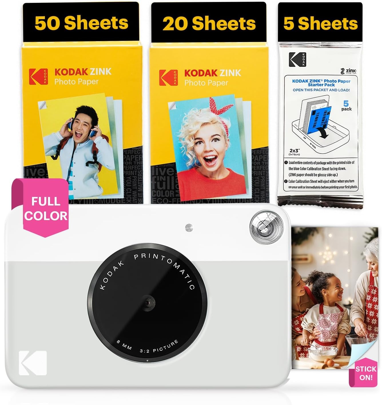 image:imageKODAK Printomatic FullColor Instant Print Digital Camera Zink 2x3 51x75 cm StickyBack Photo Paper 5MP Portable Creative Fun Gift for Birthday Christmas Holiday PinkGrey