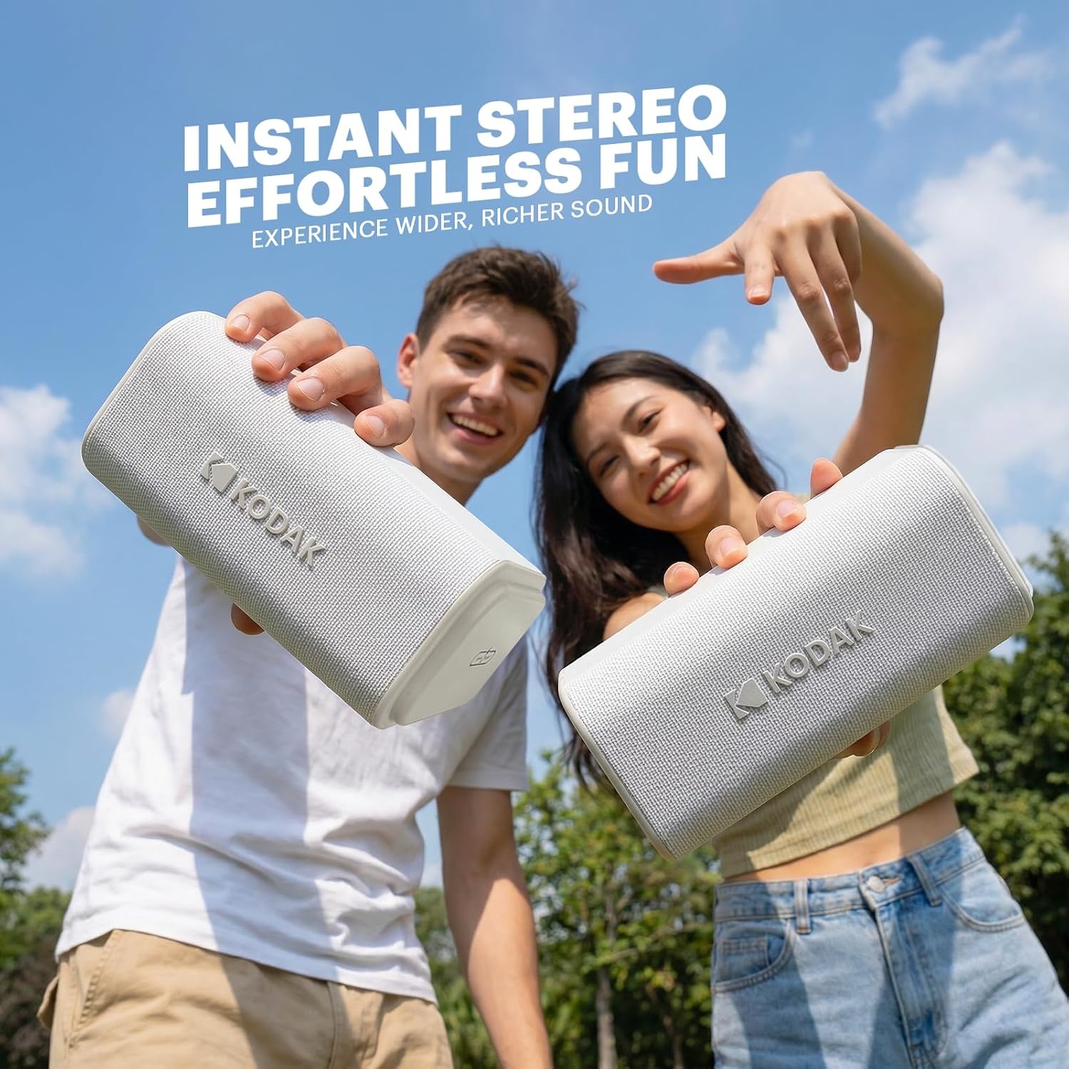 image:imageKODAK SOUNDBRIX Plus 2 in 1 Splittable Magnetic Dual Portable Wireless Bluetooth Speaker Stackable MonotoStereo Sound 8H Playtime IPX4 Splash Resistant Soundbar for Home or Outdoor Midnight BlackGlacier White