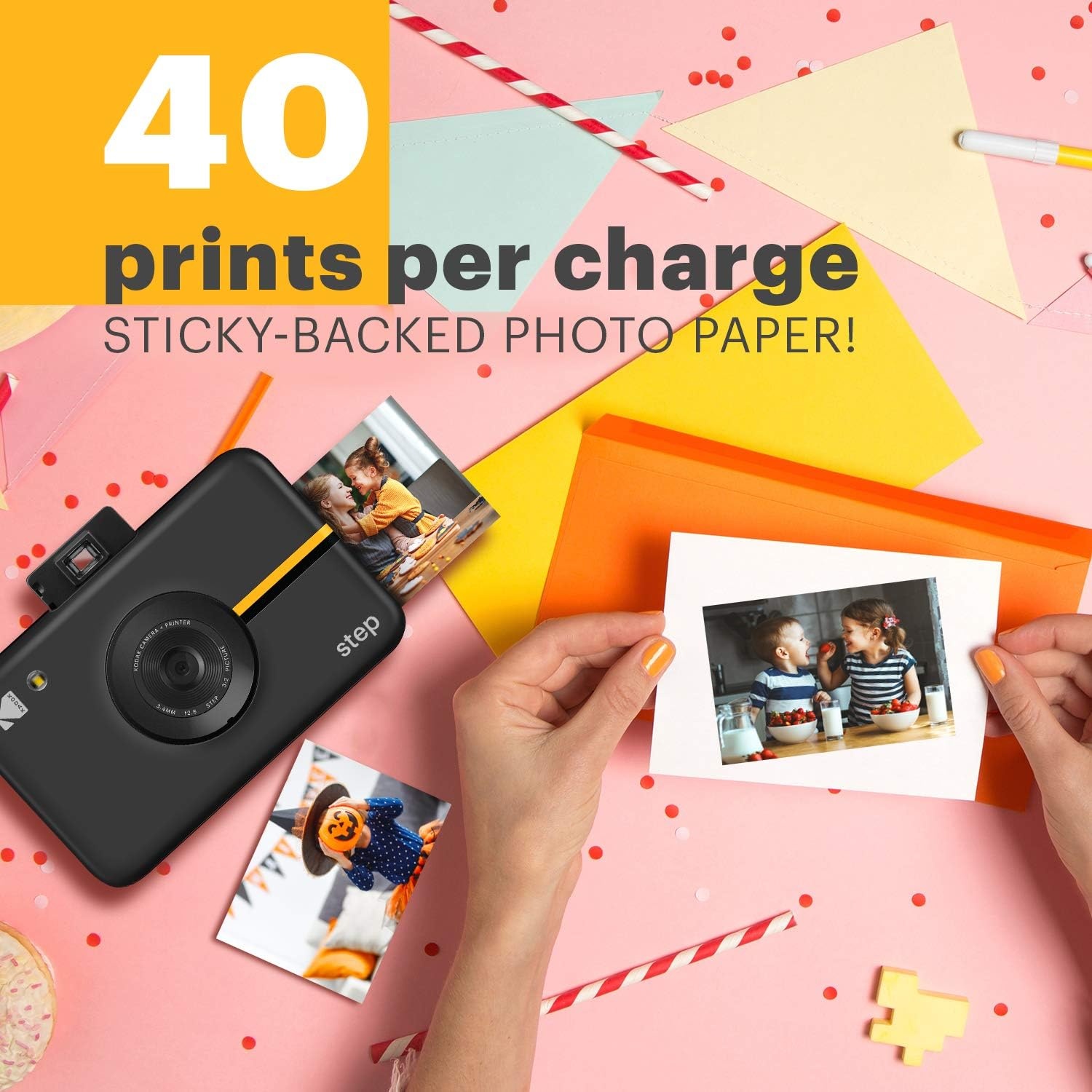 image:imageKODAK Step Instant Camera With 10MP Image Sensor Zink Zero Ink Technology White Bundle Photo Album Case 20 Pack Zink Paper Markers StickersBlack