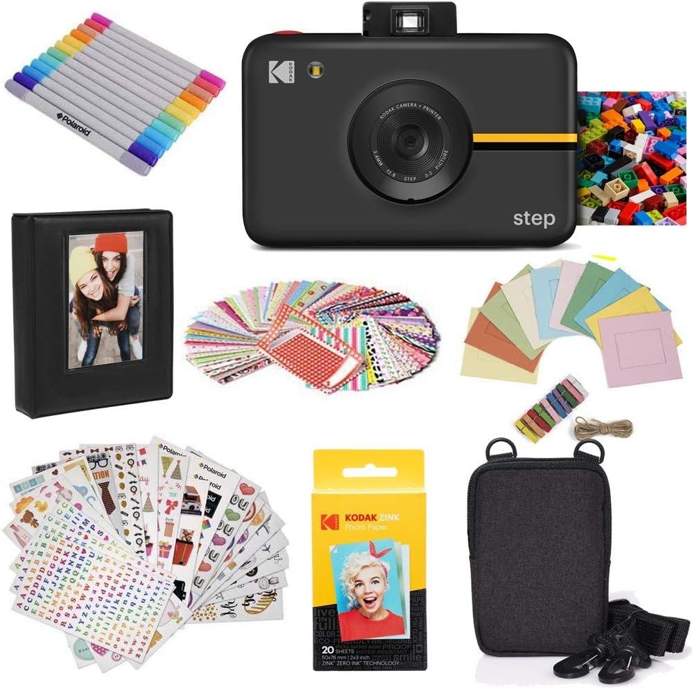 image:imageKODAK Step Instant Camera With 10MP Image Sensor Zink Zero Ink Technology White Bundle Photo Album Case 20 Pack Zink Paper Markers StickersBlack
