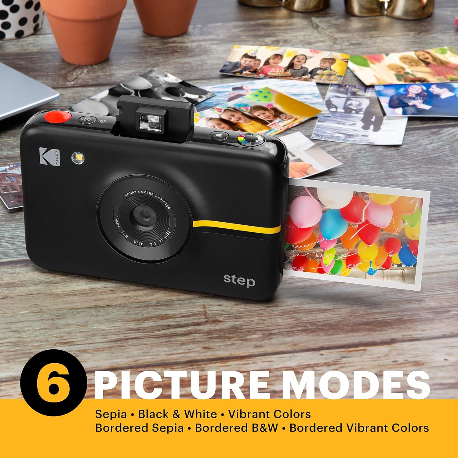 image:imageKODAK Step Instant Camera With 10MP Image Sensor Zink Zero Ink Technology White Bundle Photo Album Case 20 Pack Zink Paper Markers StickersBlack